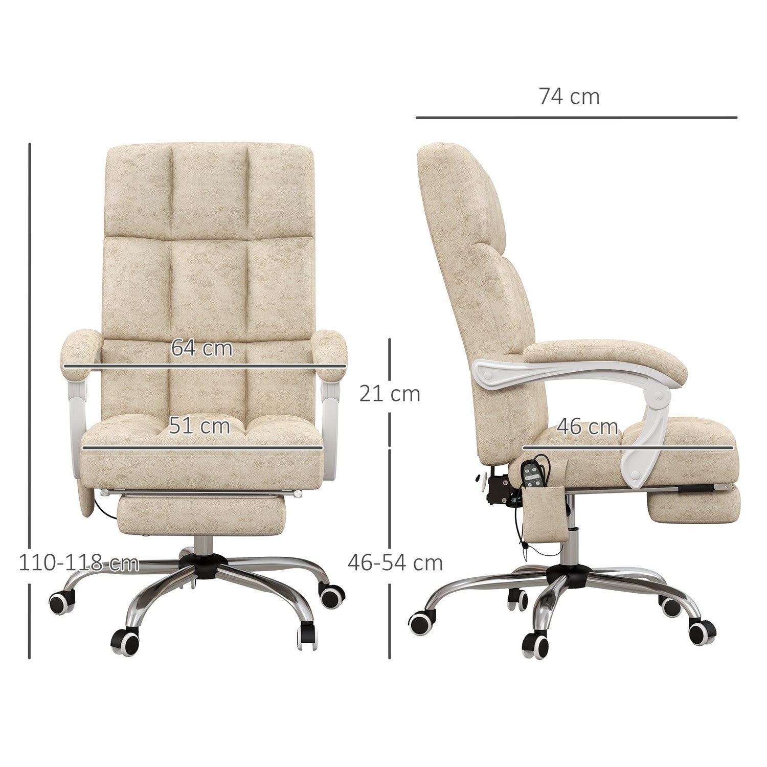 Ergonomisk kontorsstol med massage & värme, justerbar, beige