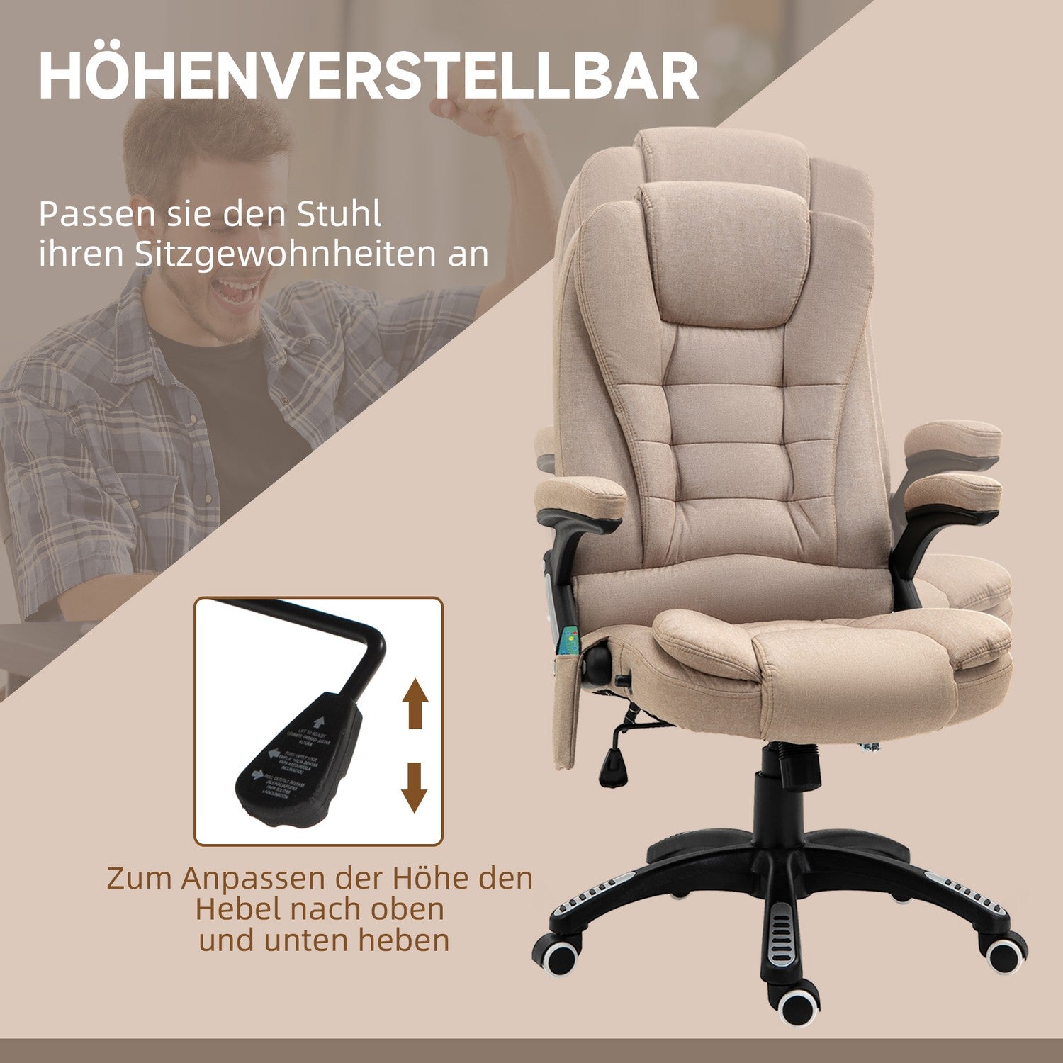 Ergonomisk kontorsstol med massage, värme och vila