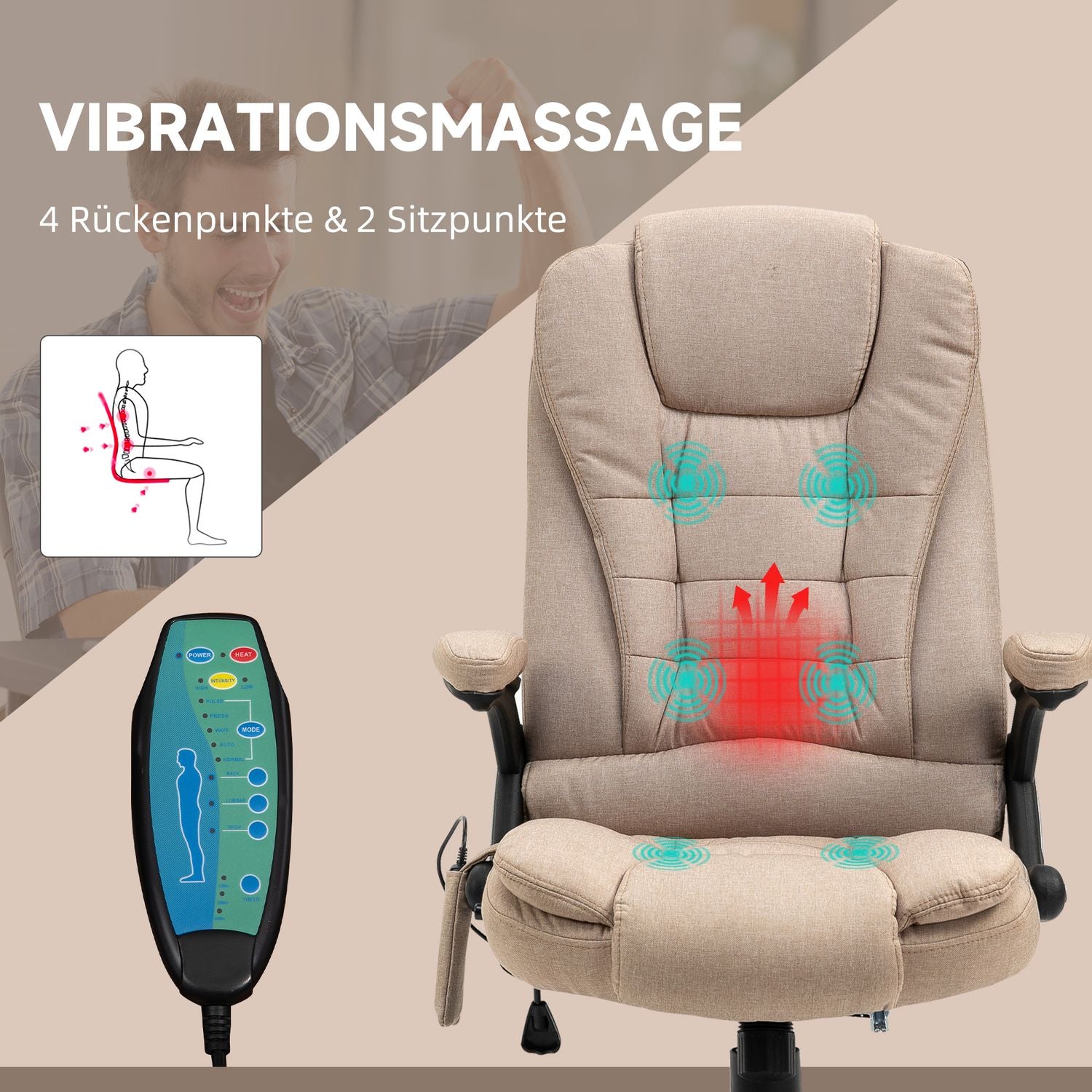 Ergonomisk kontorsstol med massage, värme och vila