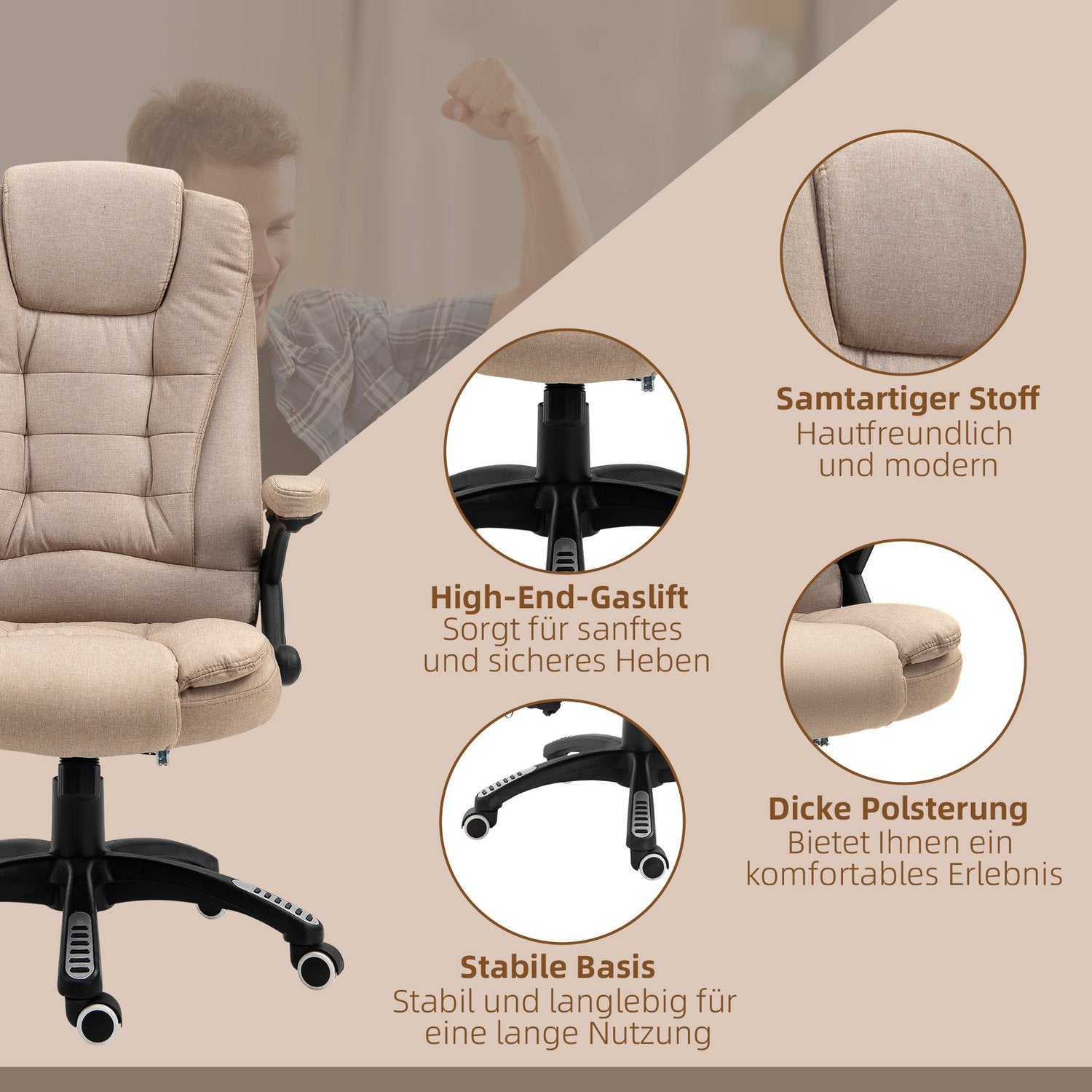 Ergonomisk kontorsstol med massage, värme och vila