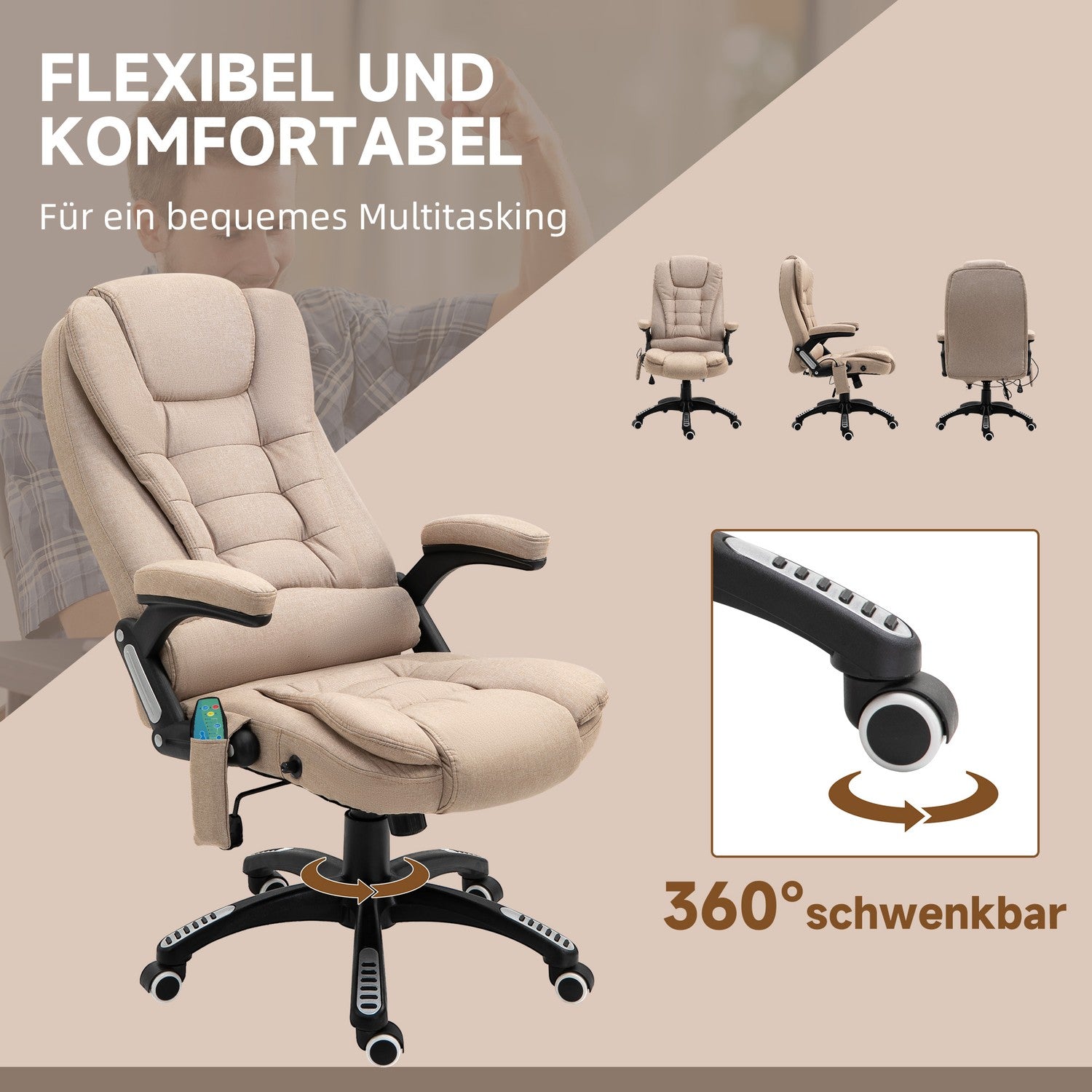 Ergonomisk kontorsstol med massage, värme och vila