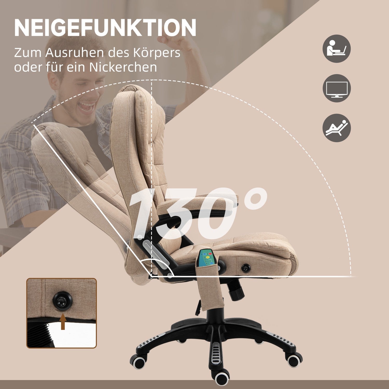 Ergonomisk kontorsstol med massage, värme och vila
