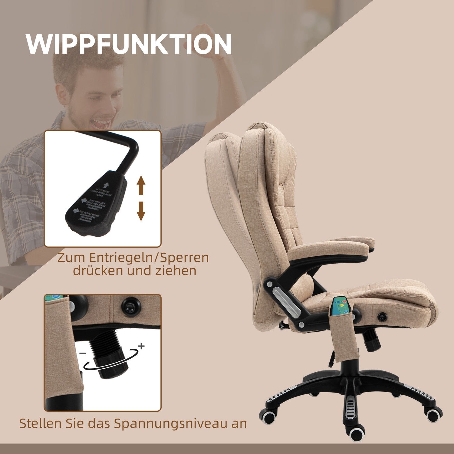 Ergonomisk kontorsstol med massage, värme och vila
