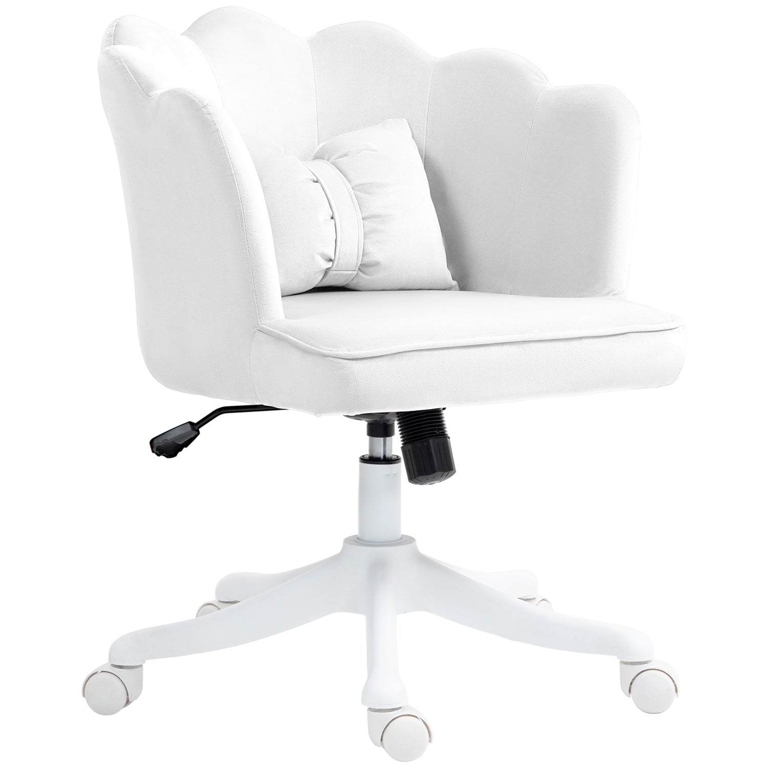 Vit Velvet-Look Swivel Office Stol med armstöd