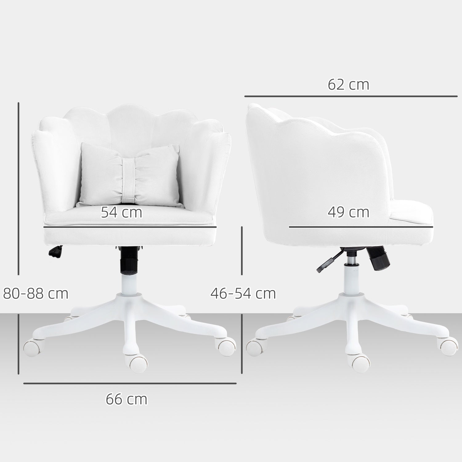 Vit Velvet-Look Swivel Office Stol med armstöd