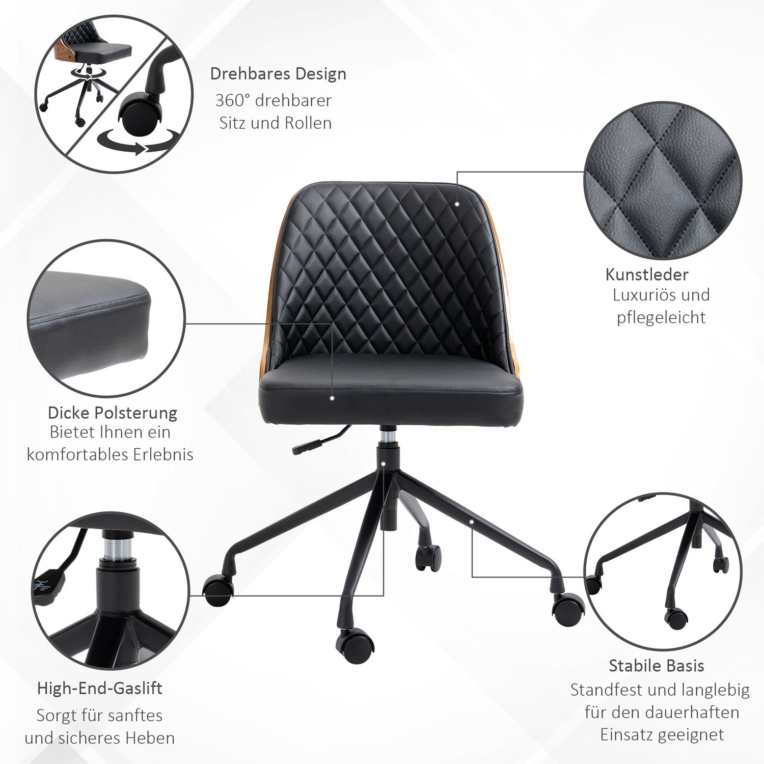 Ergonomisk vridbar skrivbordsstol, svart, höjdjusterbar