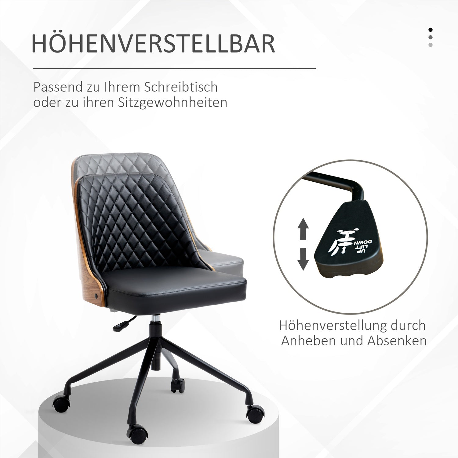 Ergonomisk vridbar skrivbordsstol, svart, höjdjusterbar