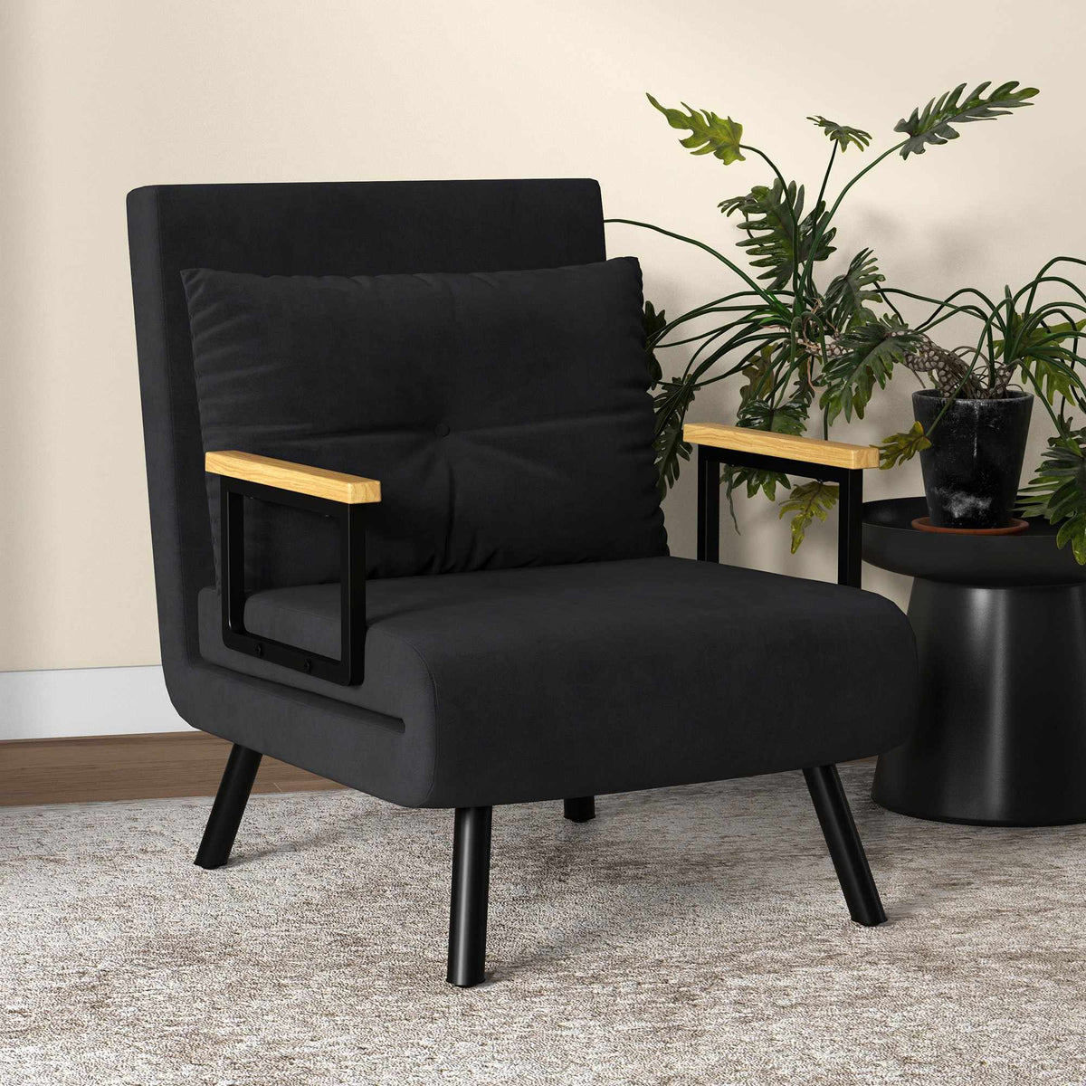 Converteerbare fauteuil met kussen, zwart fluweel