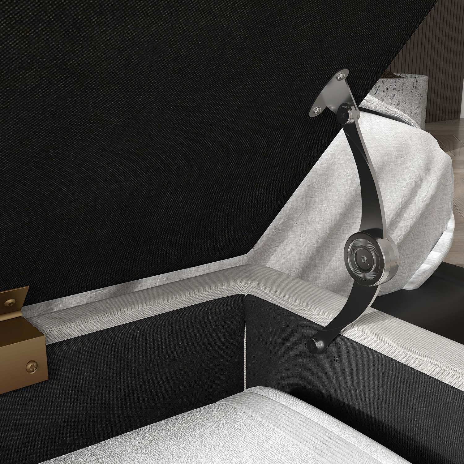 Krämklädd förvaringsbänk – Linne, stålben, 100x40x49 cm