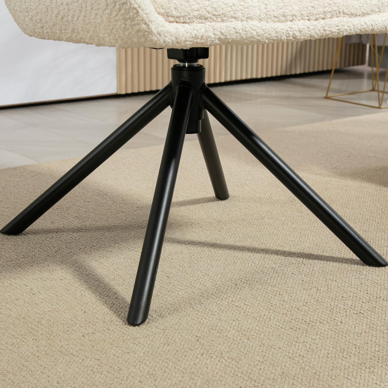 Krämvit fåtölj, 360° vridbar, linnelook, metallben