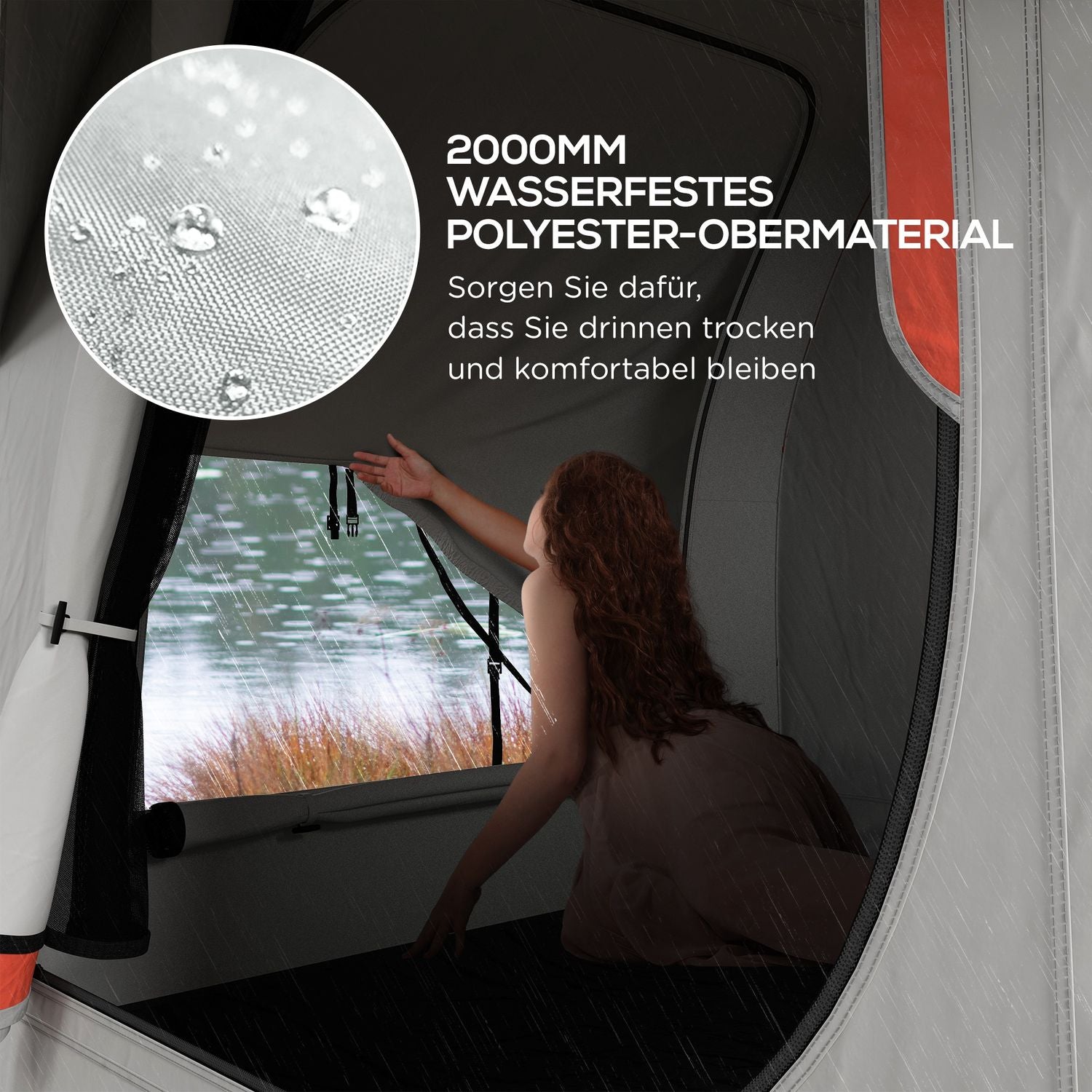 Kupoltält för 6 personer baklucka, 3 dörrar och fönster, polyester