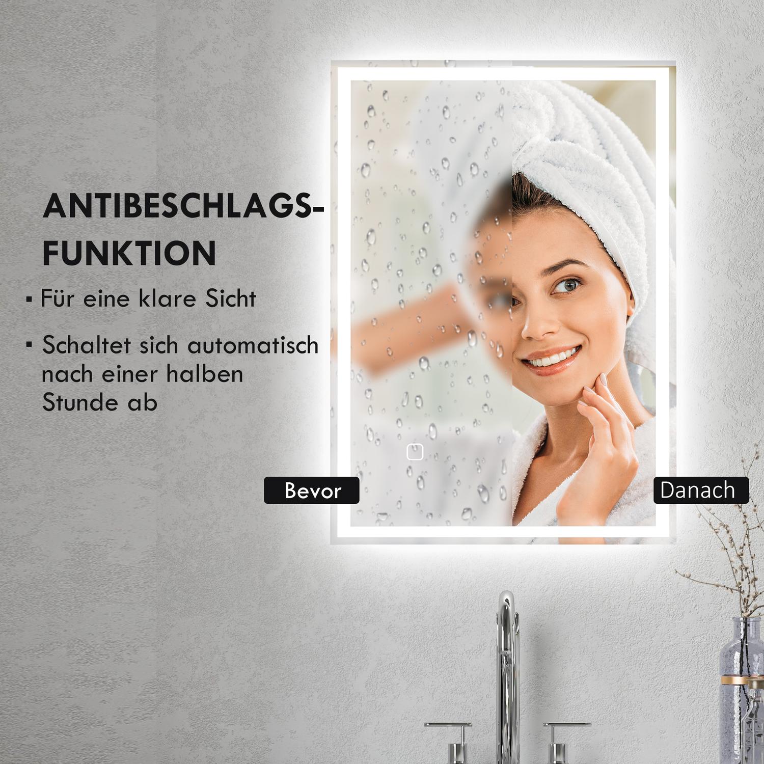 LED Badrumsspegel, 80x60cm, immafri, Touch Switch