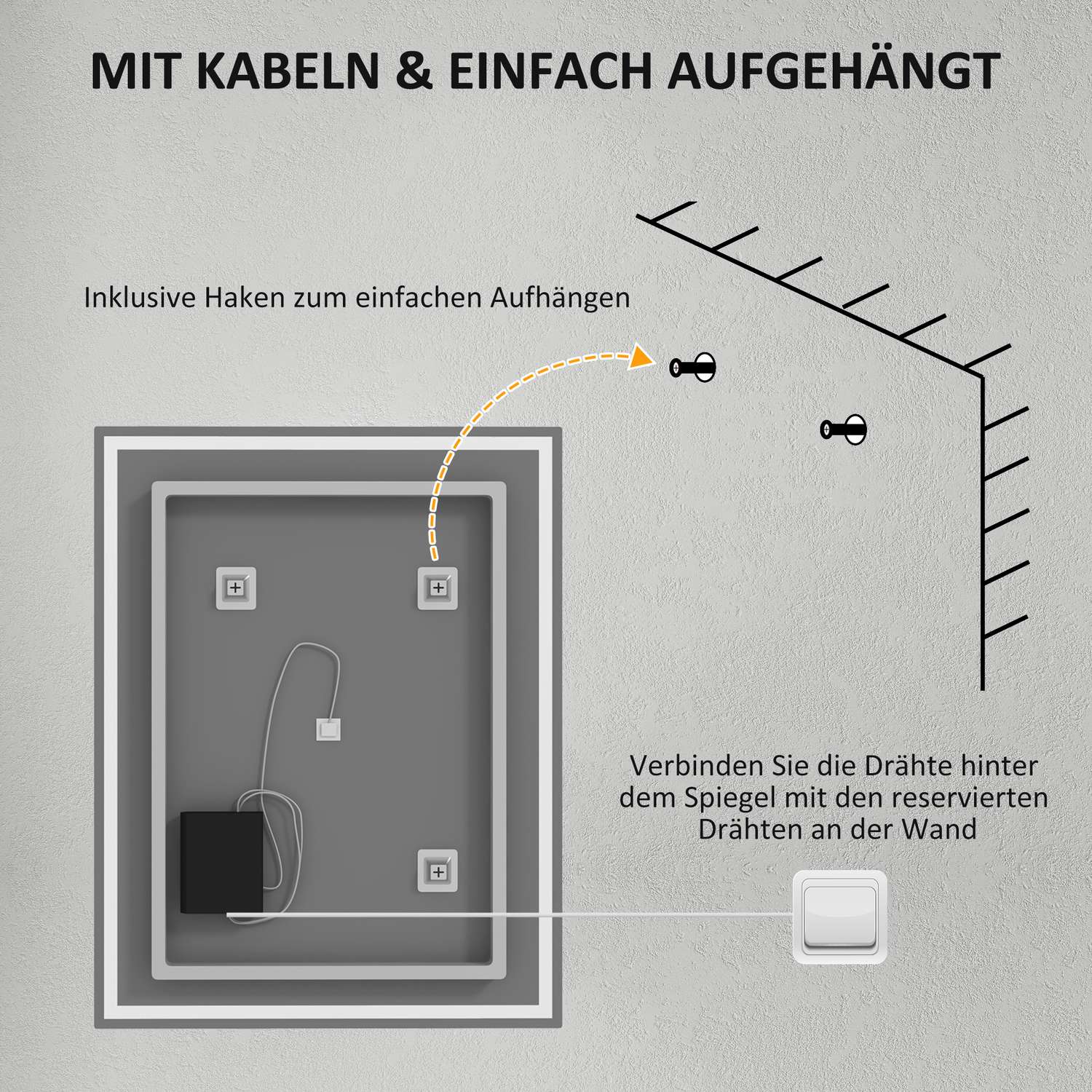 LED Badrumsspegel, 90x70 cm, immafri, Touch Switch