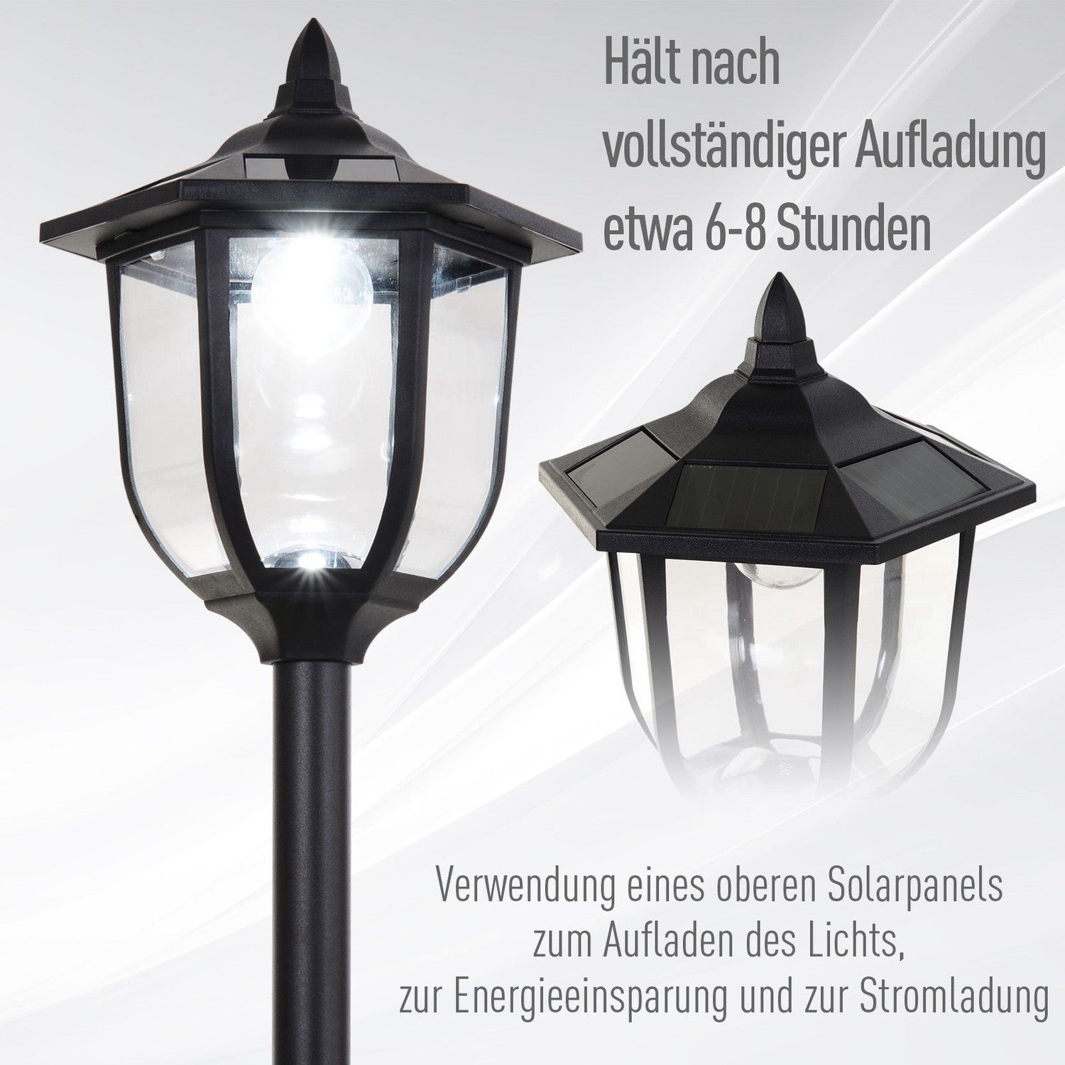 LED Solar Garden Lantern – 30/60 Lumen, Plast, Svart