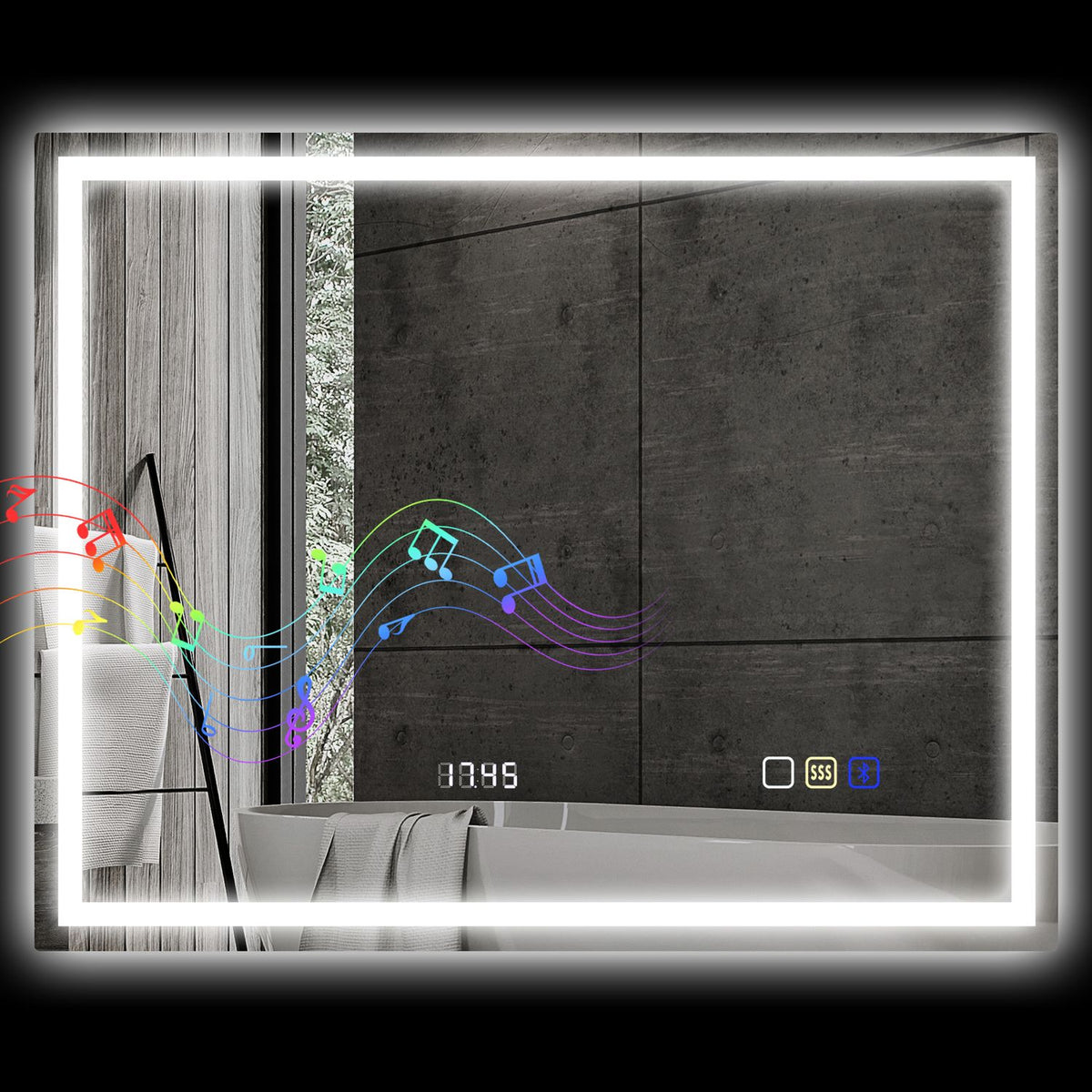 Ledbadkamerspiegel, Bluetooth, 80 x 100 cm, touchscreen