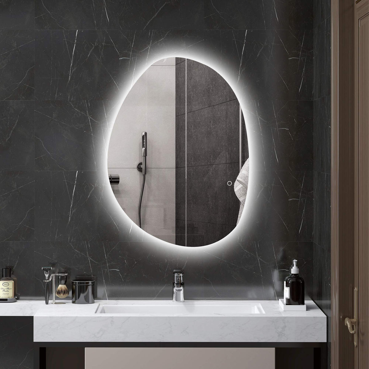 LED koupelnové zrcadlo, nastavitelné osvětlení a barva, 80x60 cm