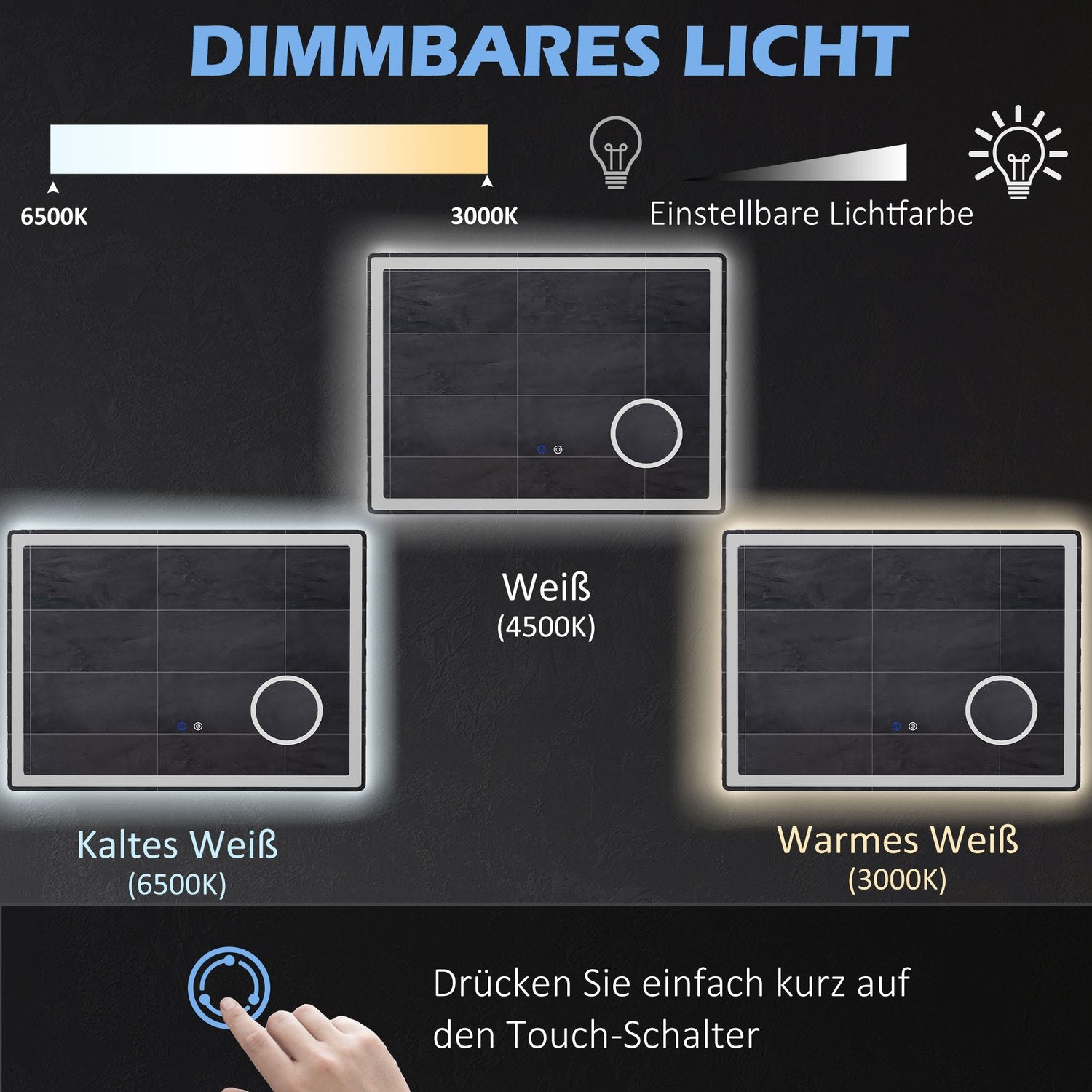 LED badrumsspegel med 3X förstoring, Touch, Anti-Imma