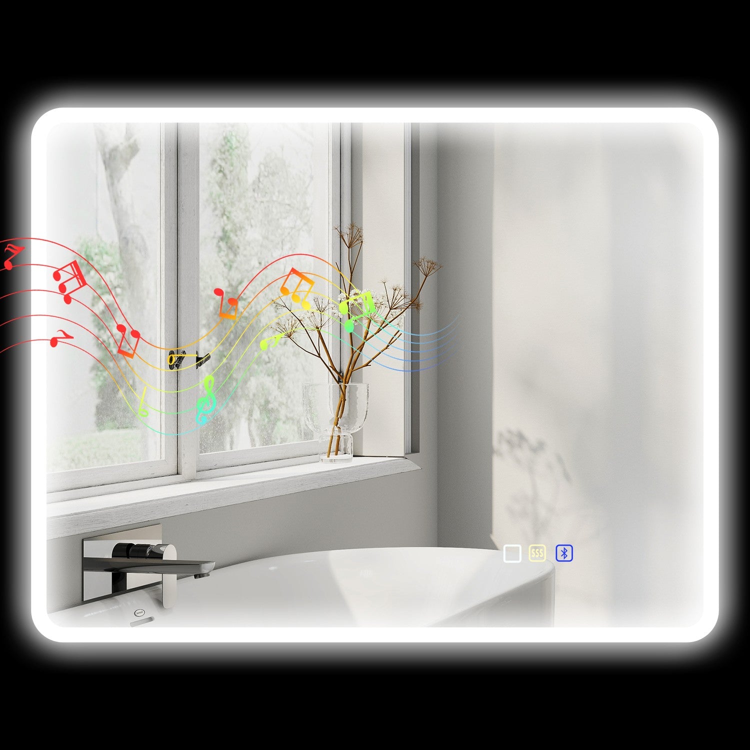 LED-badrumsspegel med Bluetooth, 70x90 cm, pekskärm