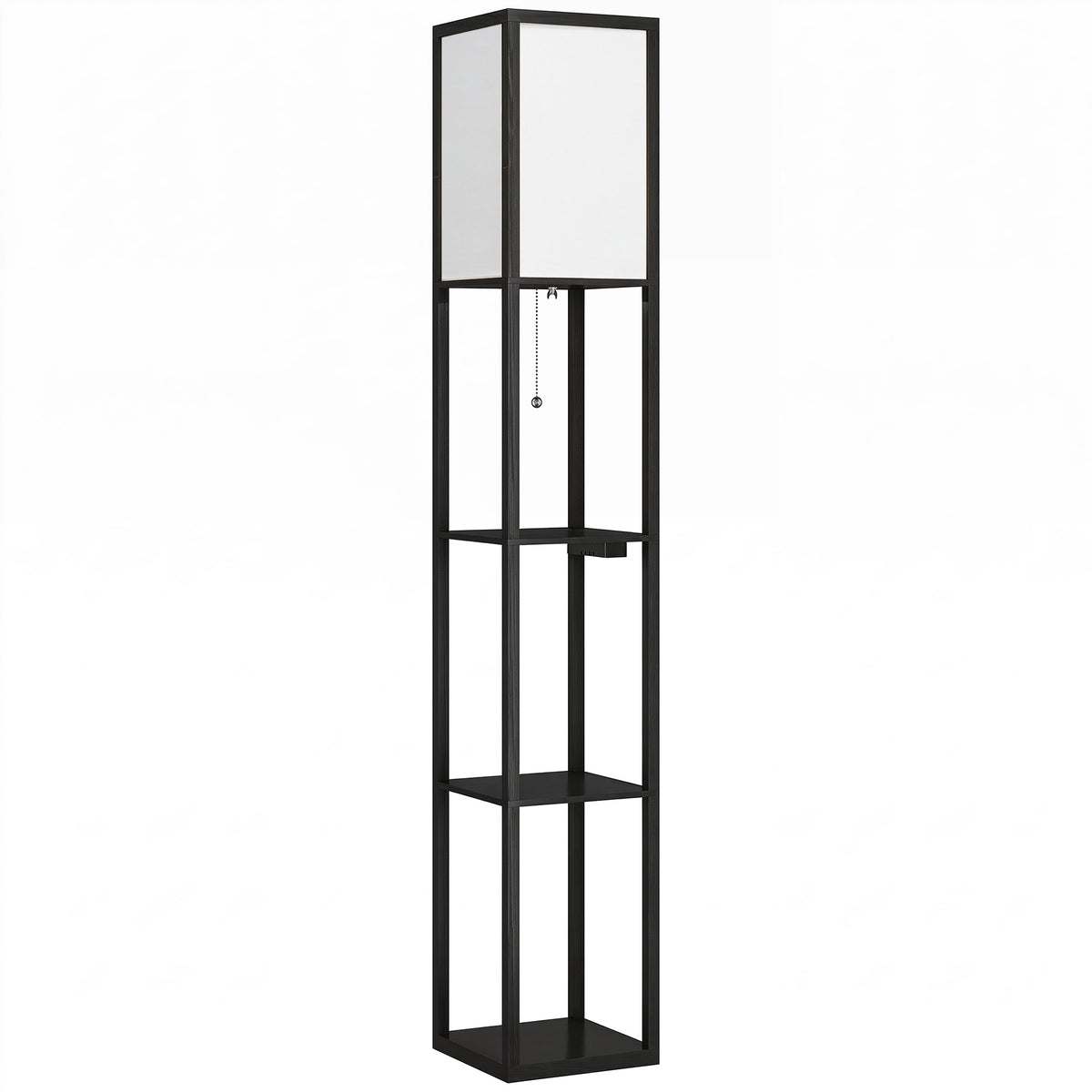 LED-vloerlamp met 3 planken, dimbaar, USB, stopcontact, zwart