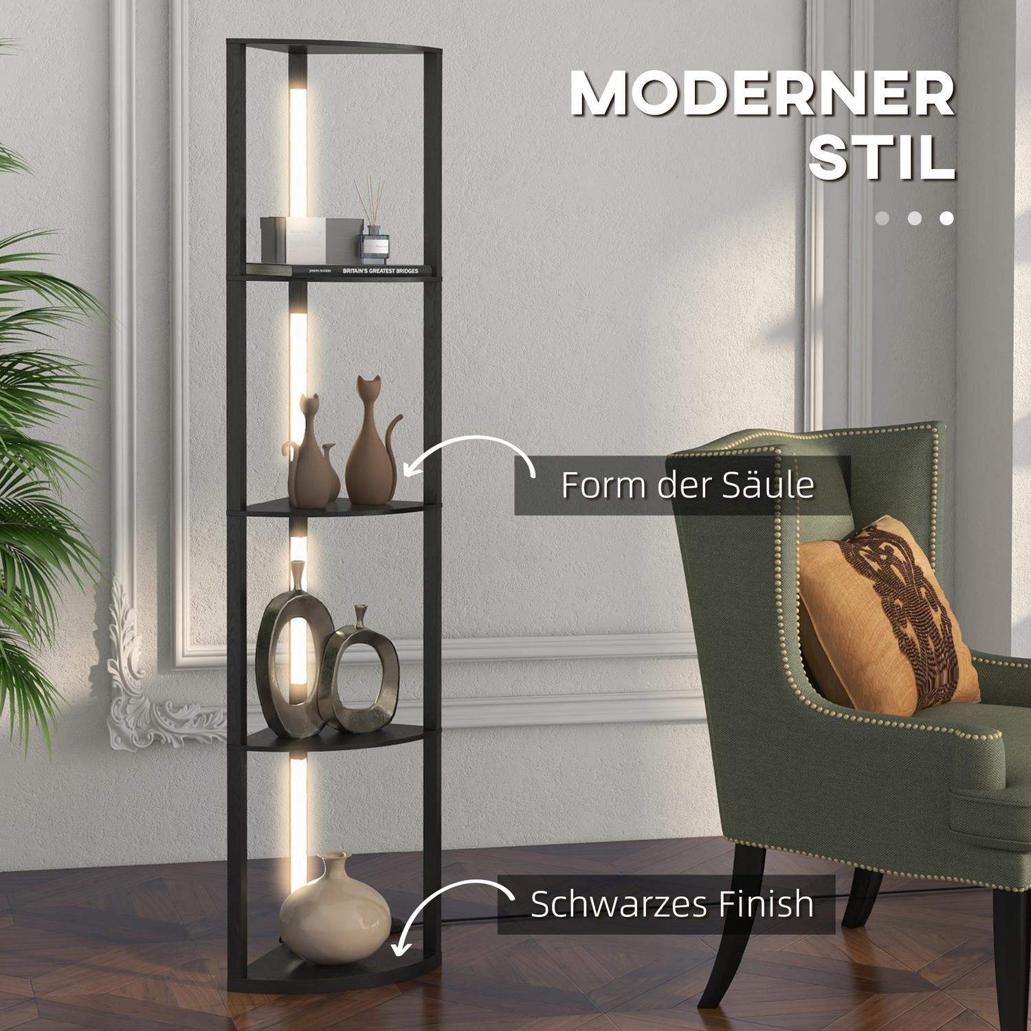 LED-golvlampa med hyllor, E27-sockel, 3 ljusfärger