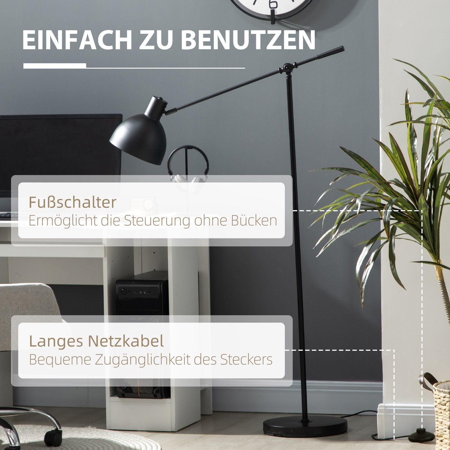 LED-golvlampa med justerbart stativ och dimbart ljus