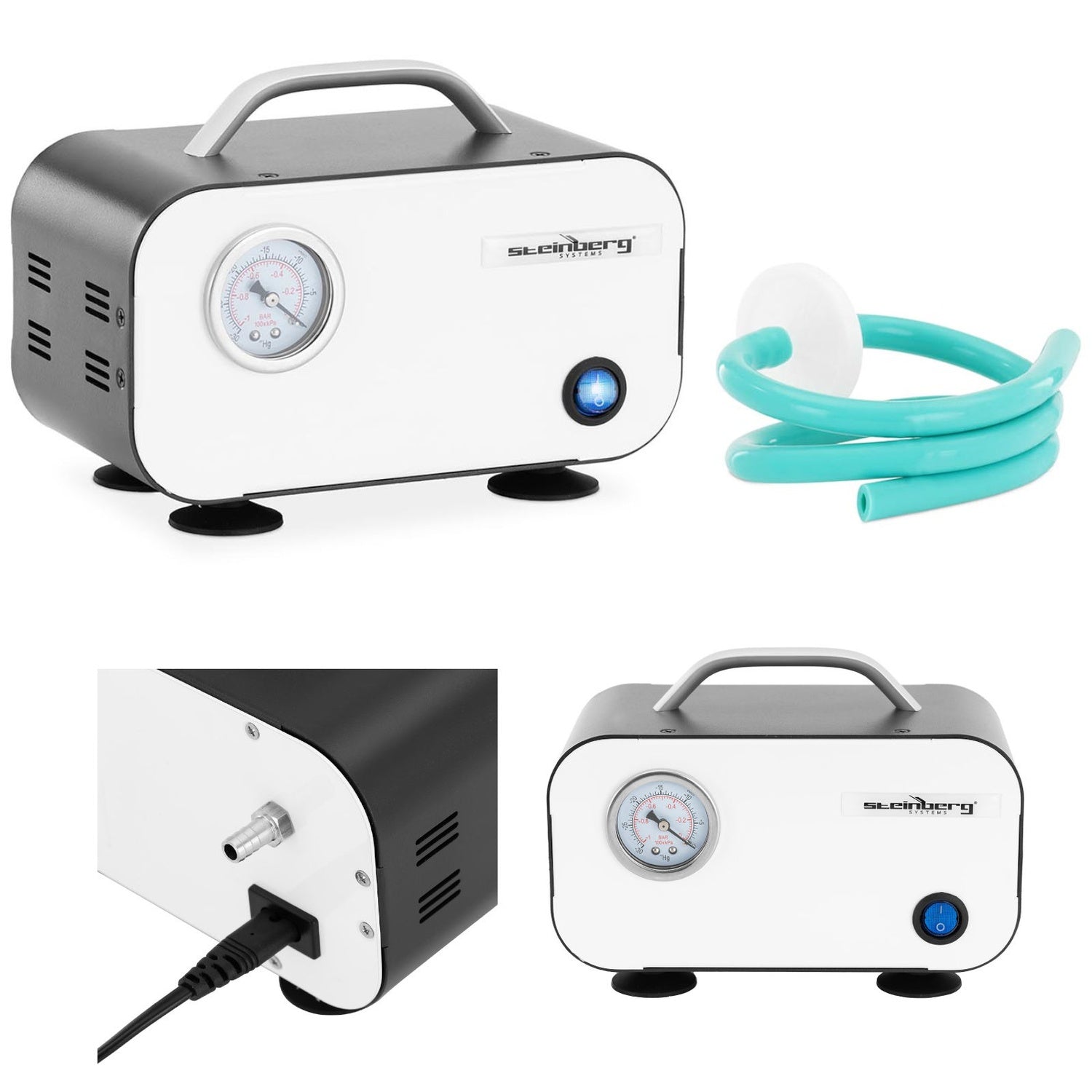 Laboratorievakuumpump med manometer, oljefri, 10 l/min, 20 W