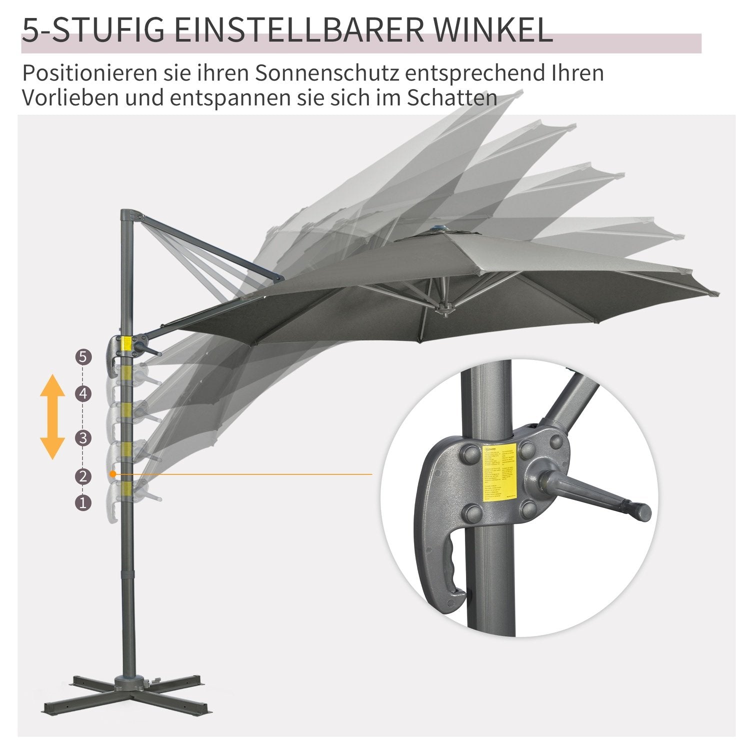 Parasoll 294X294Cm Roterande Cantilever Paraply Med Paraplystativ, Vev, Aluminium, För Trädgård/Balkong, Grå