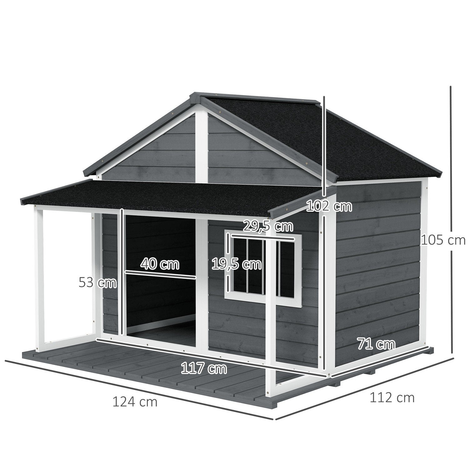 Hundhus I Massivt Trä Smådjurshus Hundhus Med Uteplats Asfalttak Utomhus Vädertålig Koja För Utomhusbruk Grå 124 X 112 X 105 Cm