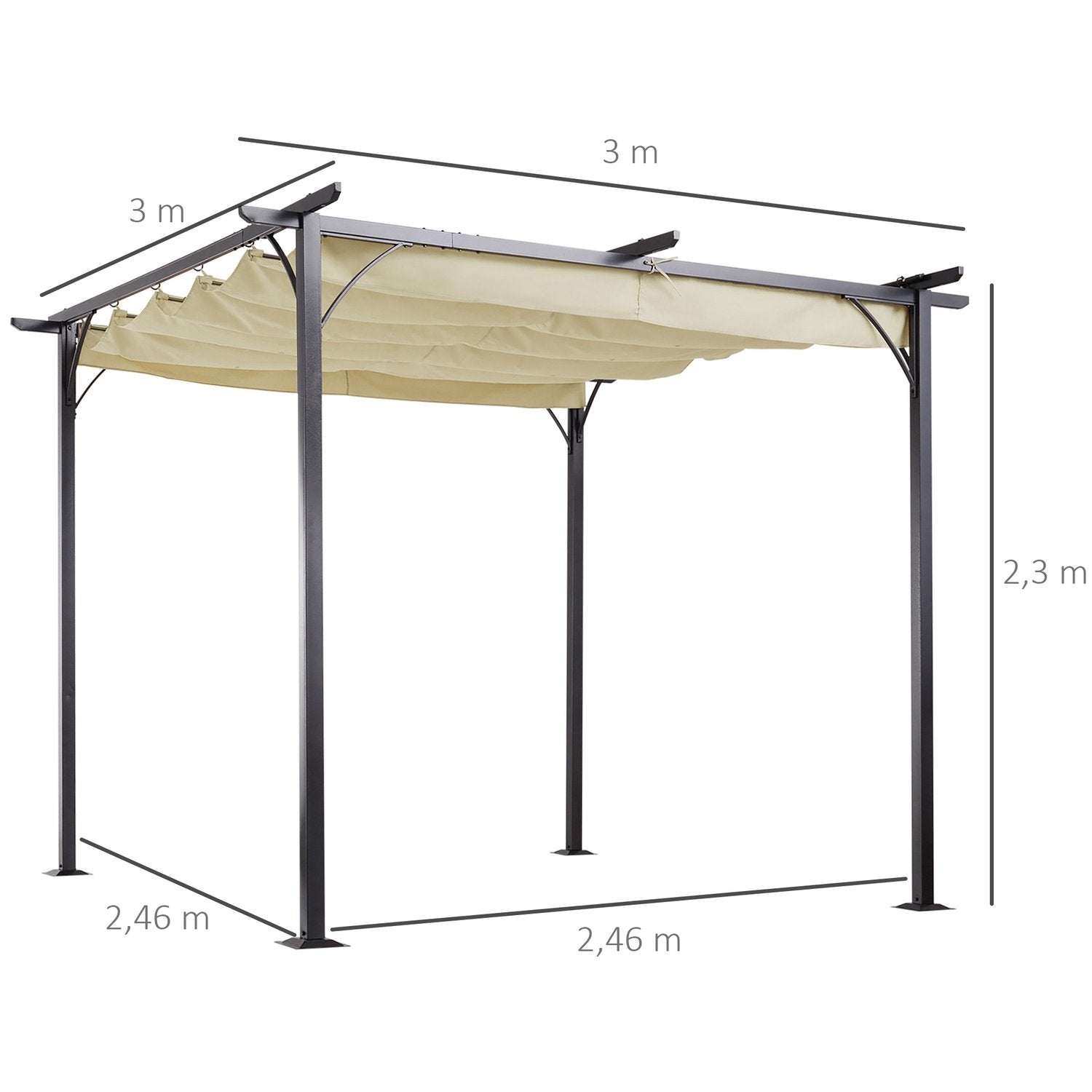 Pergola Vattentät Gazebo 3 X 3 M Altantak Med Skjuttak, Uv-Skydd För Trädgården Aluminium Beige