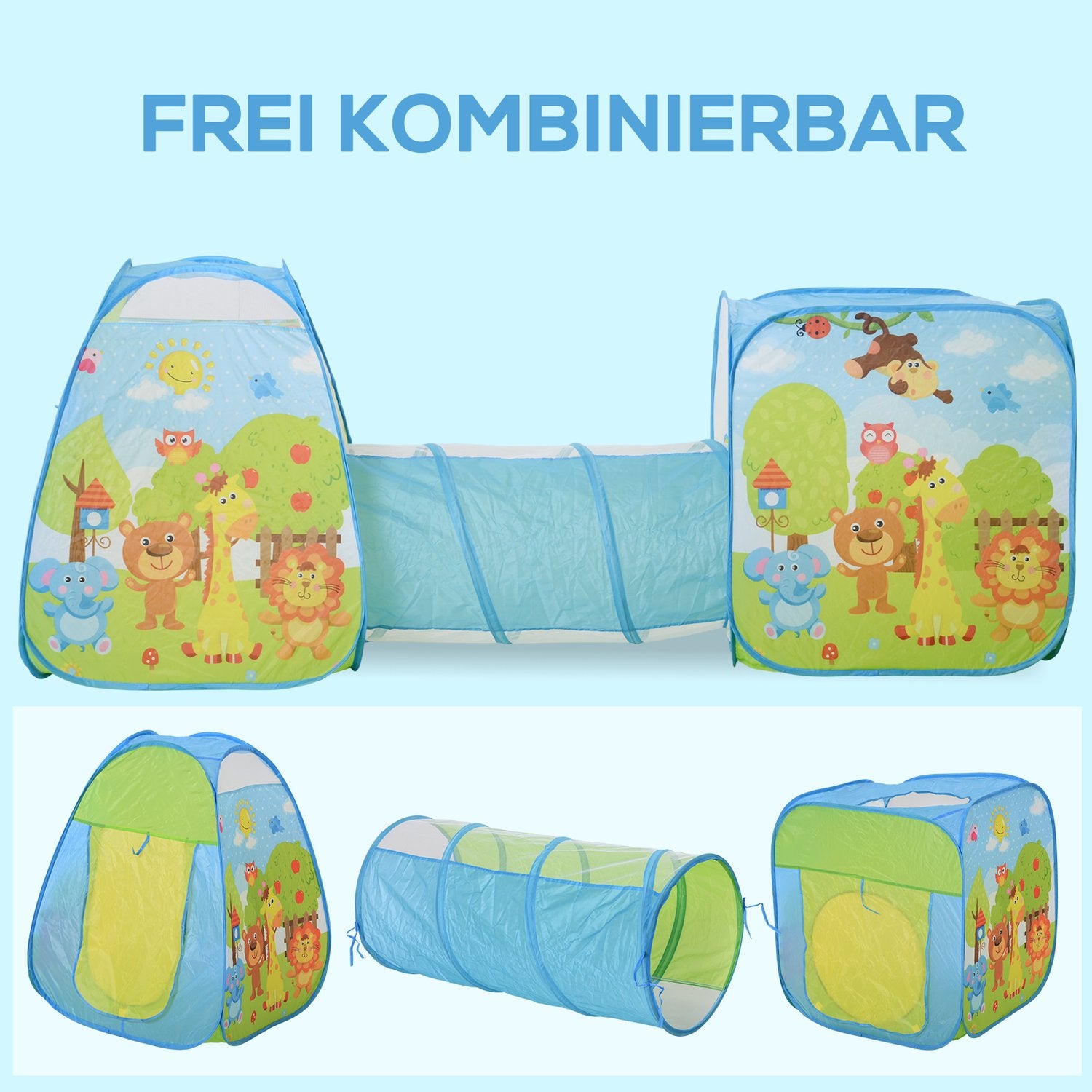 Lektält för barn med 3-delad vikbar tunnel, polyestertyg