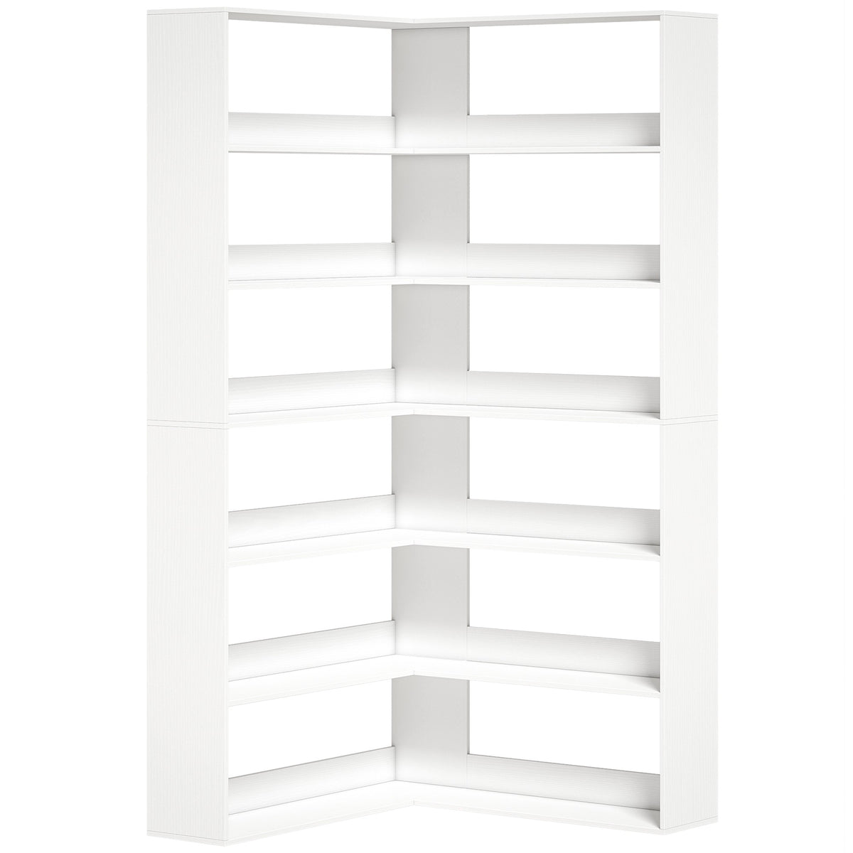 L-vormige hoekboekenkast, 7 etages, witte houtlook