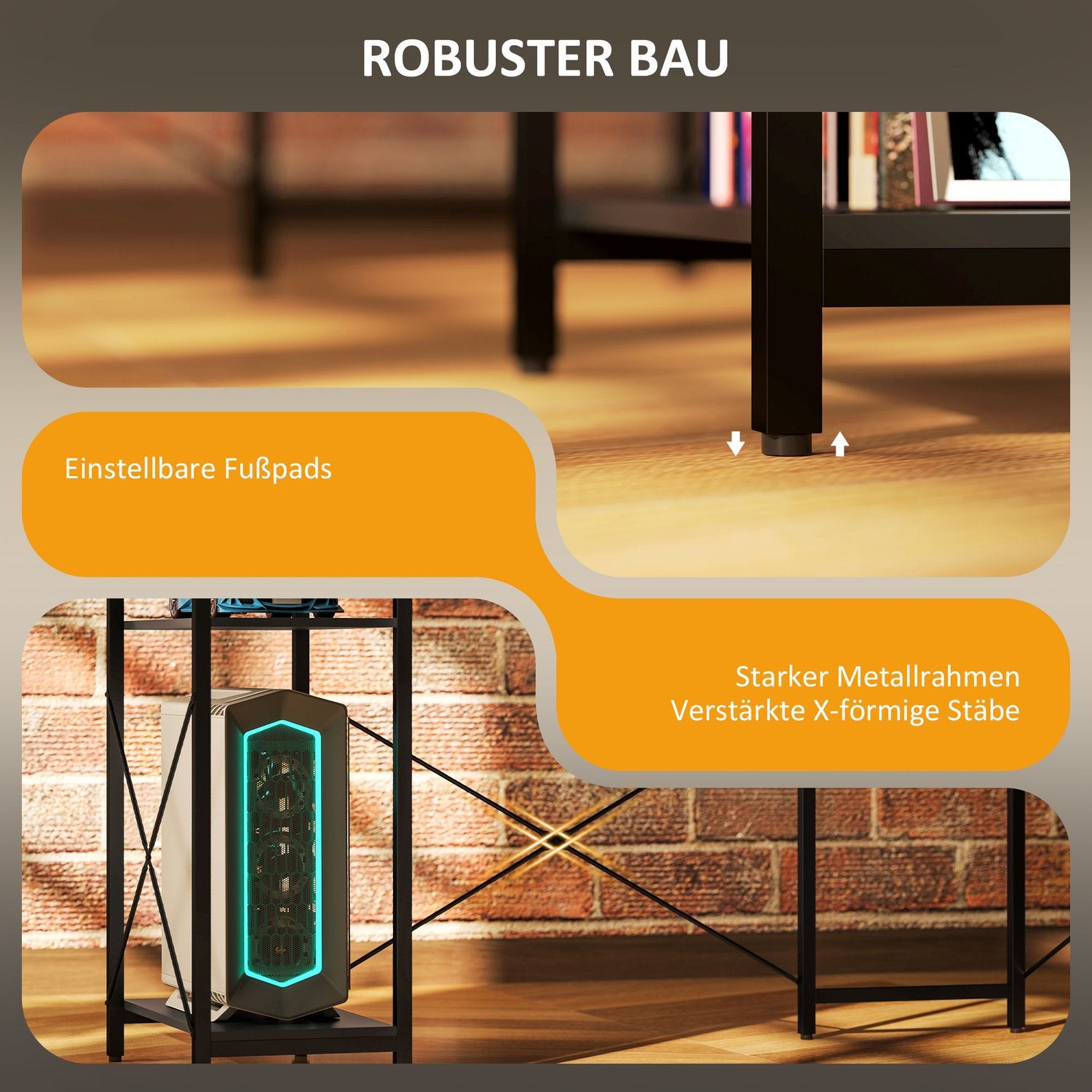 L-format kontorsbord med förvaringshyllor och USB-port