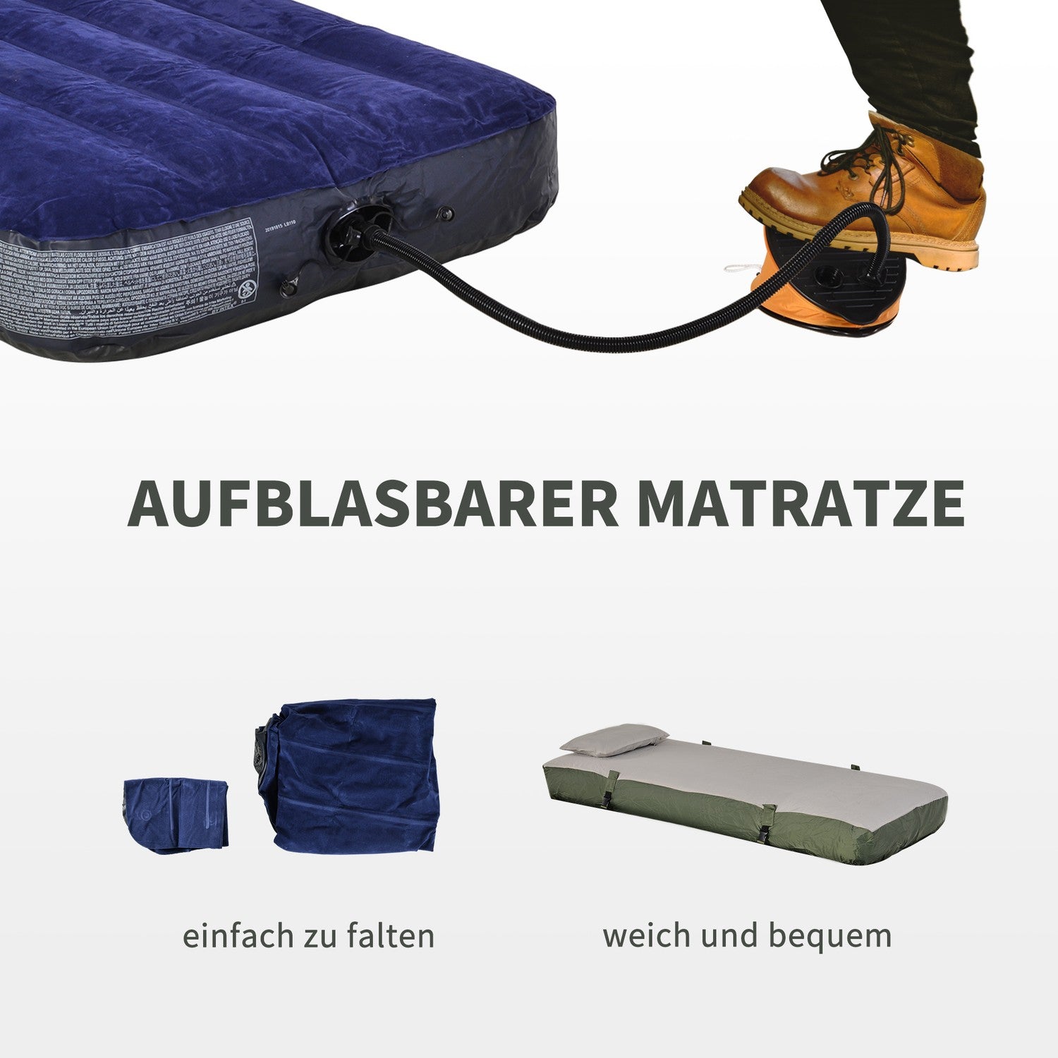 Lägersäng med tält, sovsäck & madrass – mörkgrön