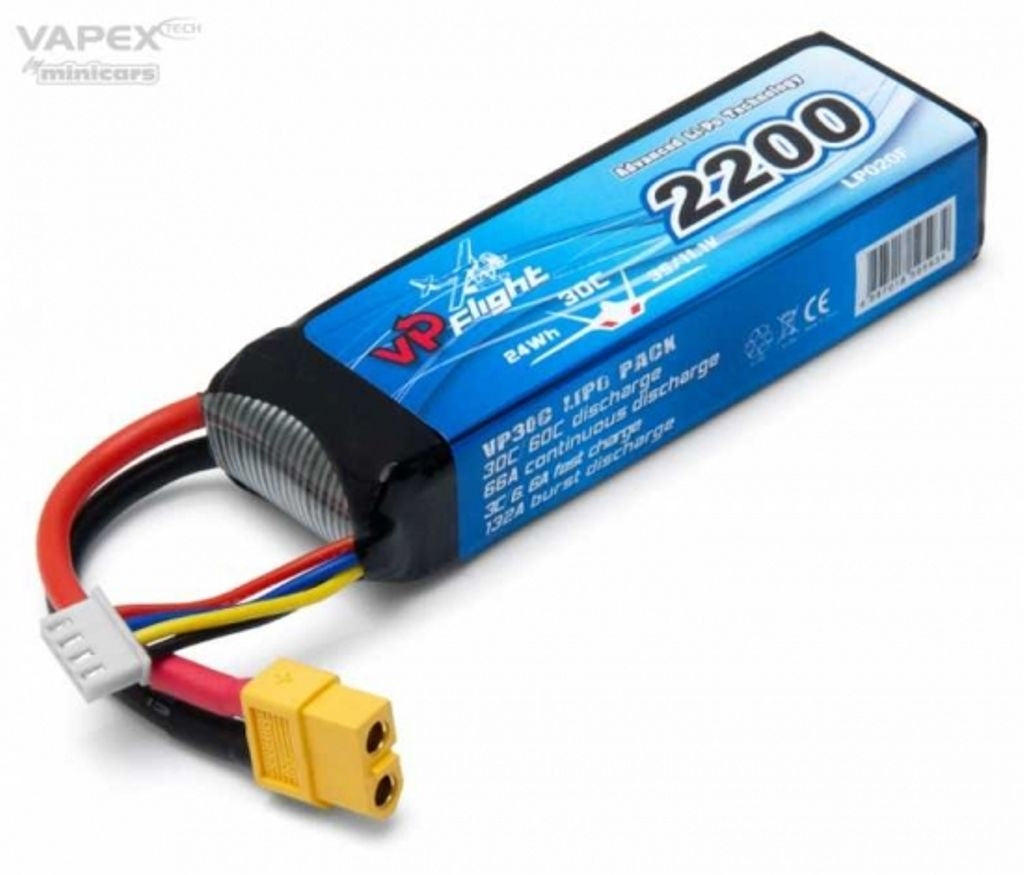 Li-Po 3S 11,1V 30C 2 200 mAh, XT60-kontakt Vapex