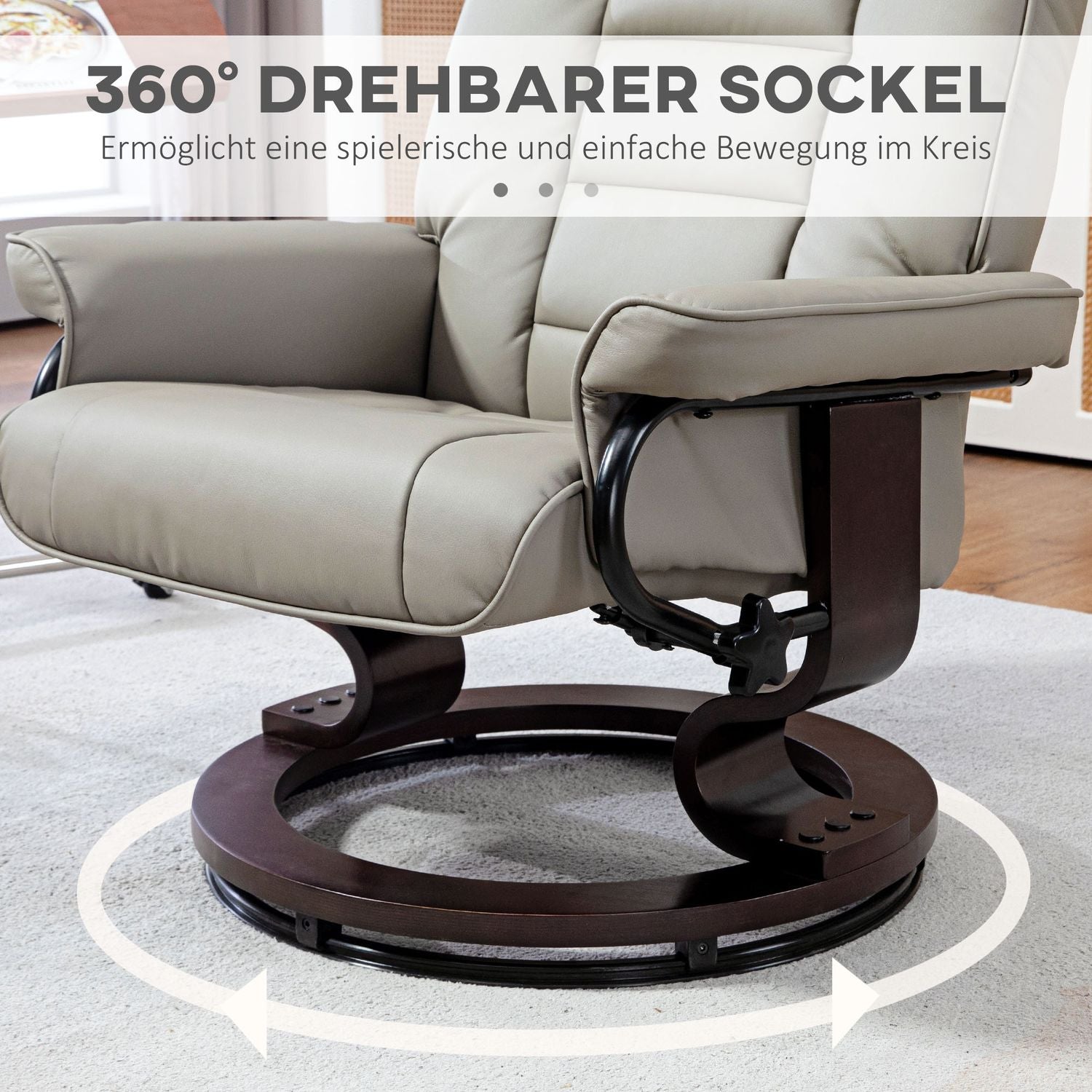 Liggande avkopplingsstol med pall, konstläder, grått