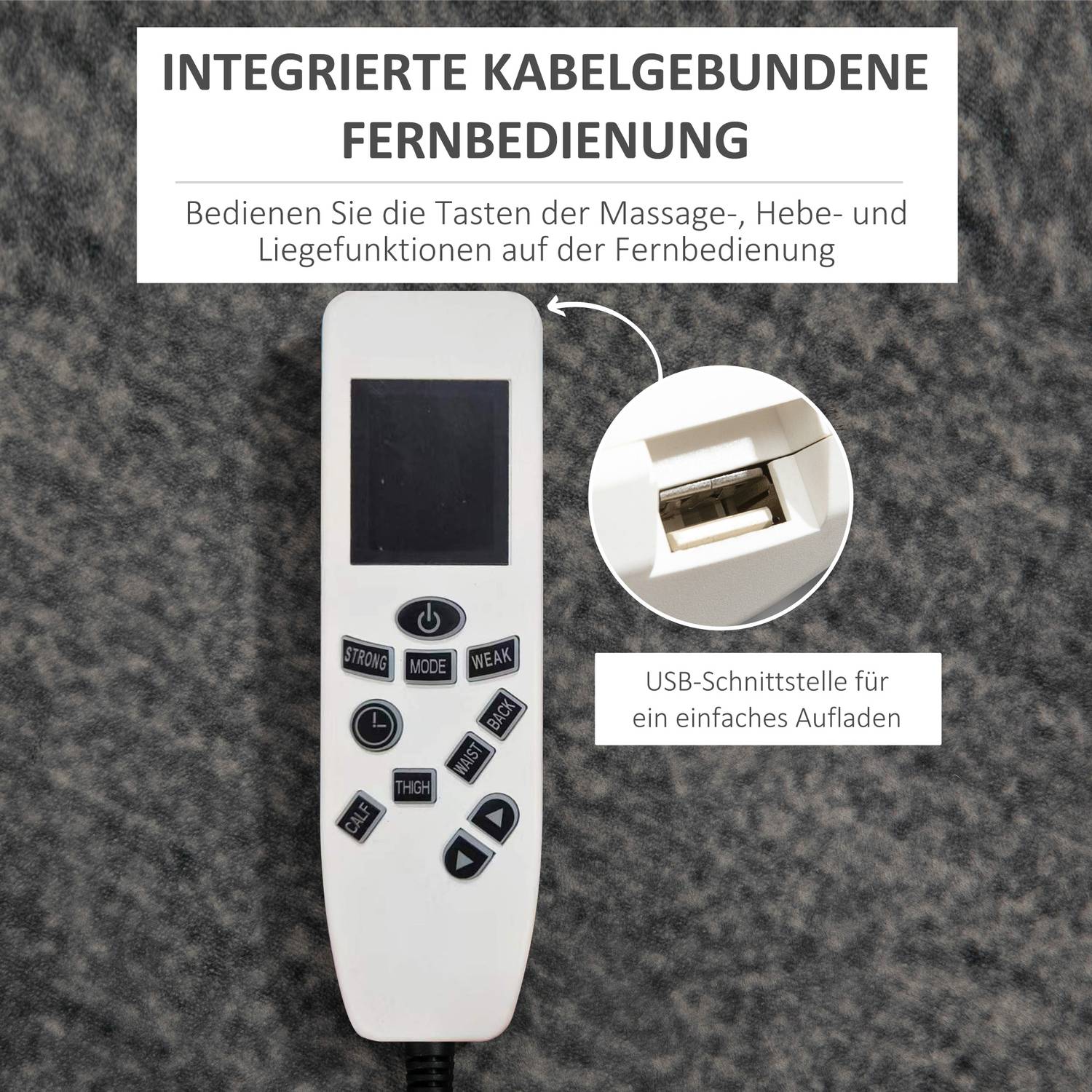 Liggande massagestol, USB & Fjärrkontroll, 150 kg Kapacitet, Svart