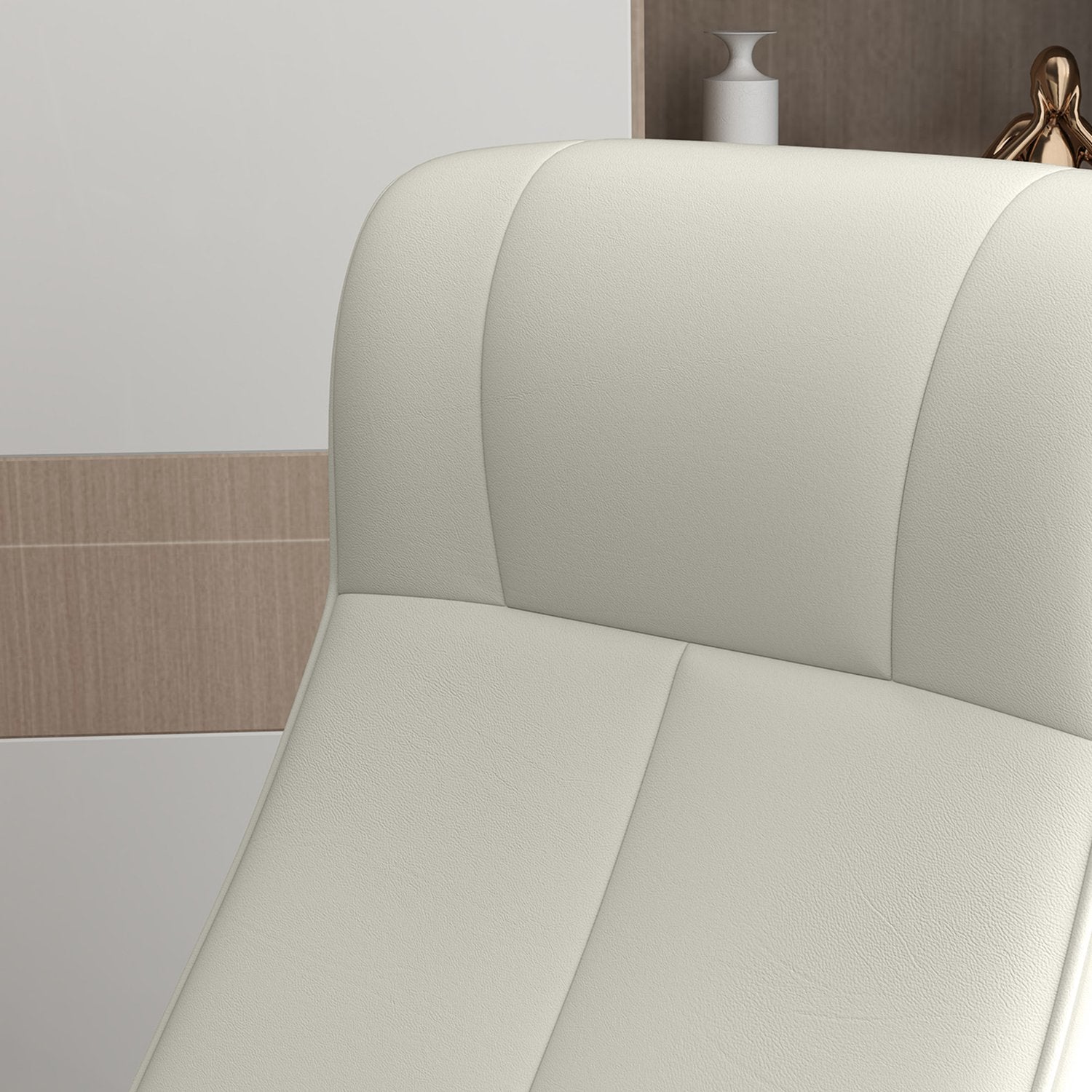 Liggande mikrofiber TV-stol med pall, gräddvit