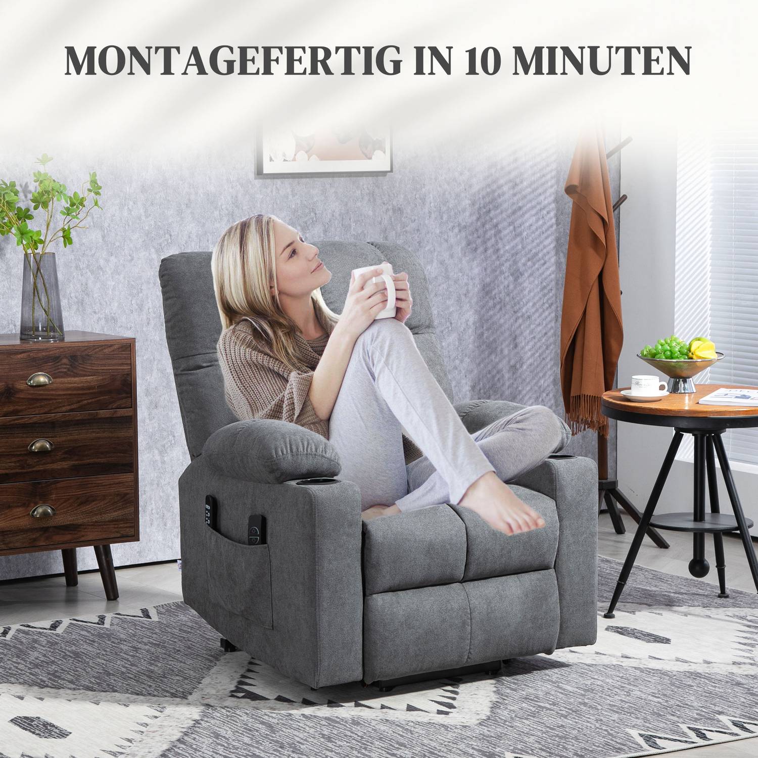 Liggstol med ståhjälp, massage och höjdjustering