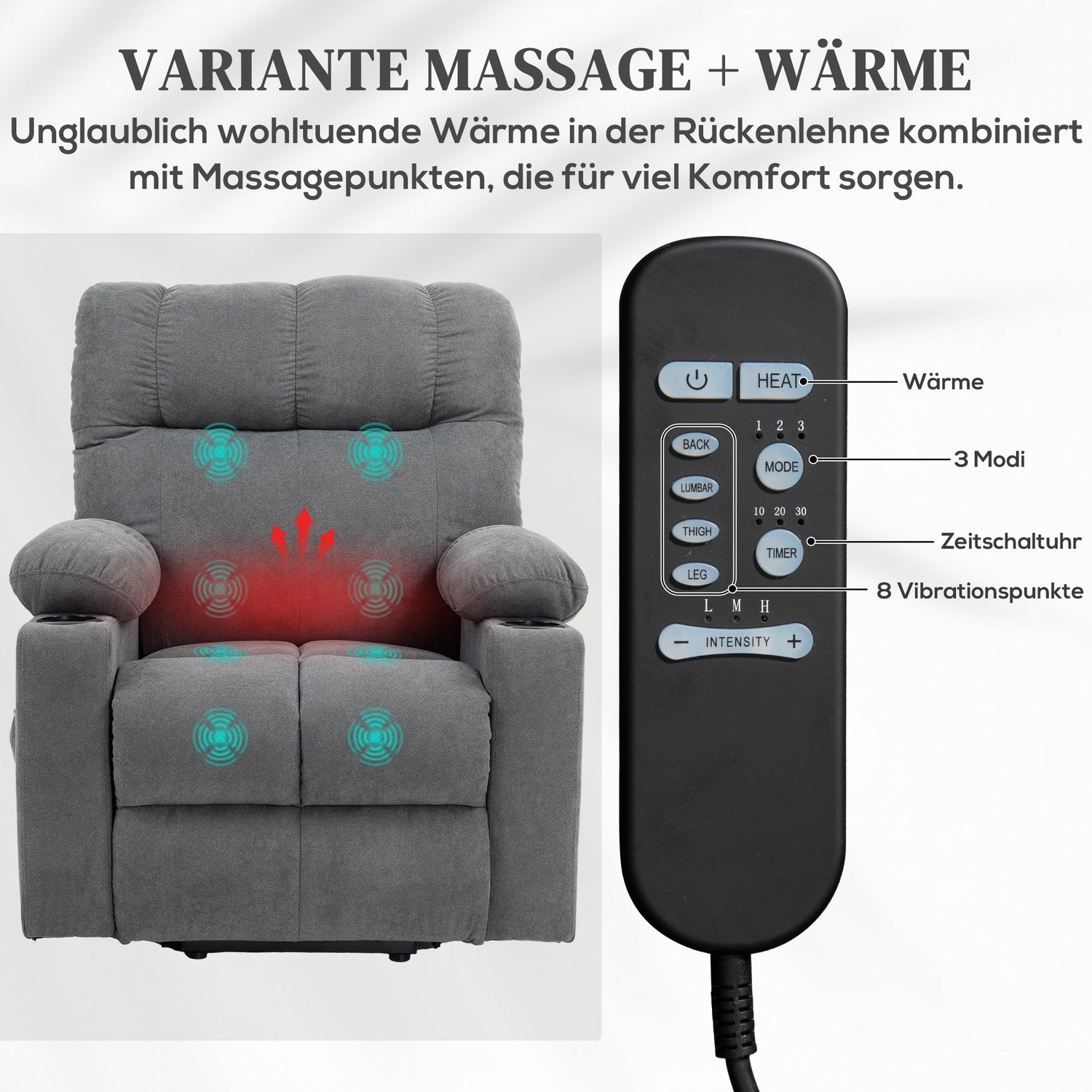 Liggstol med ståhjälp, massage och höjdjustering