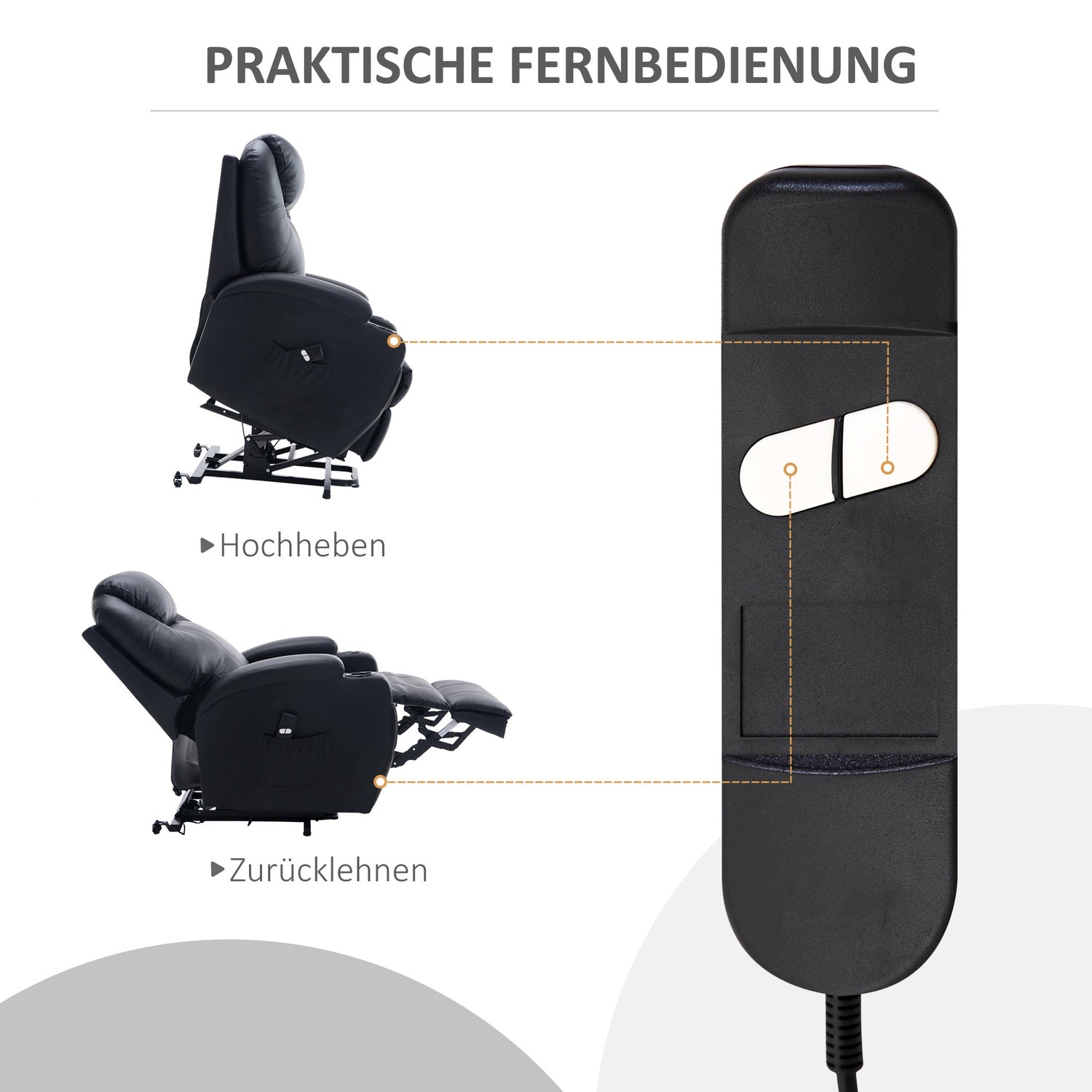 Liggstol med ståhjälp, svart konstläder, justerbar