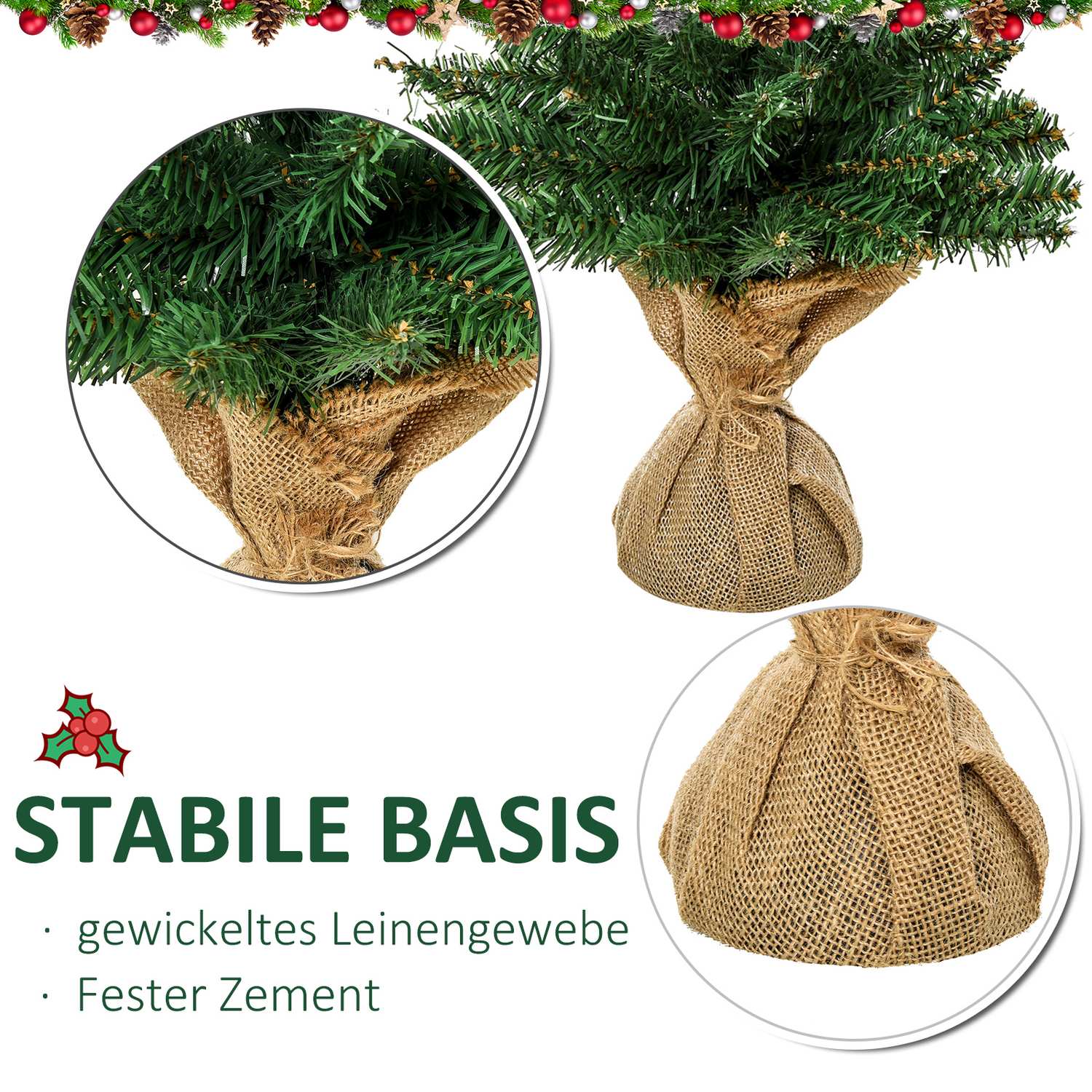 Kleine kunstmatige kerstboom van 60 cm voor op tafel, linnen voet