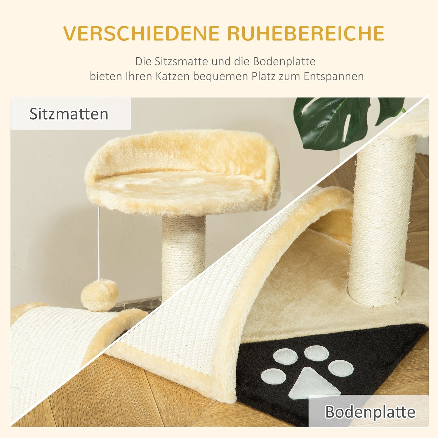 Kattskrapstolpe med sisalrep, Beige, 35,5x37x46cm