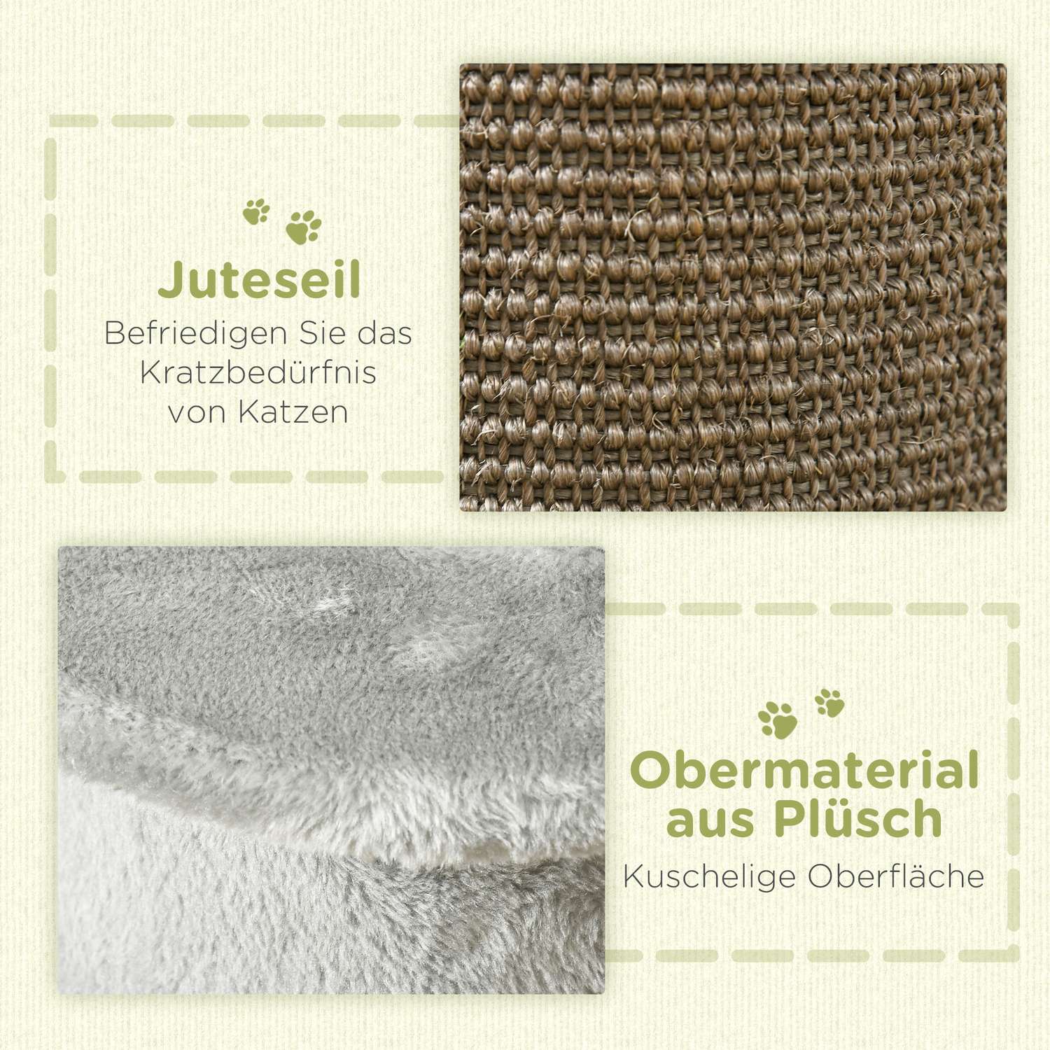 Liten grå inomhuskattskrapstolpe med sisalboll