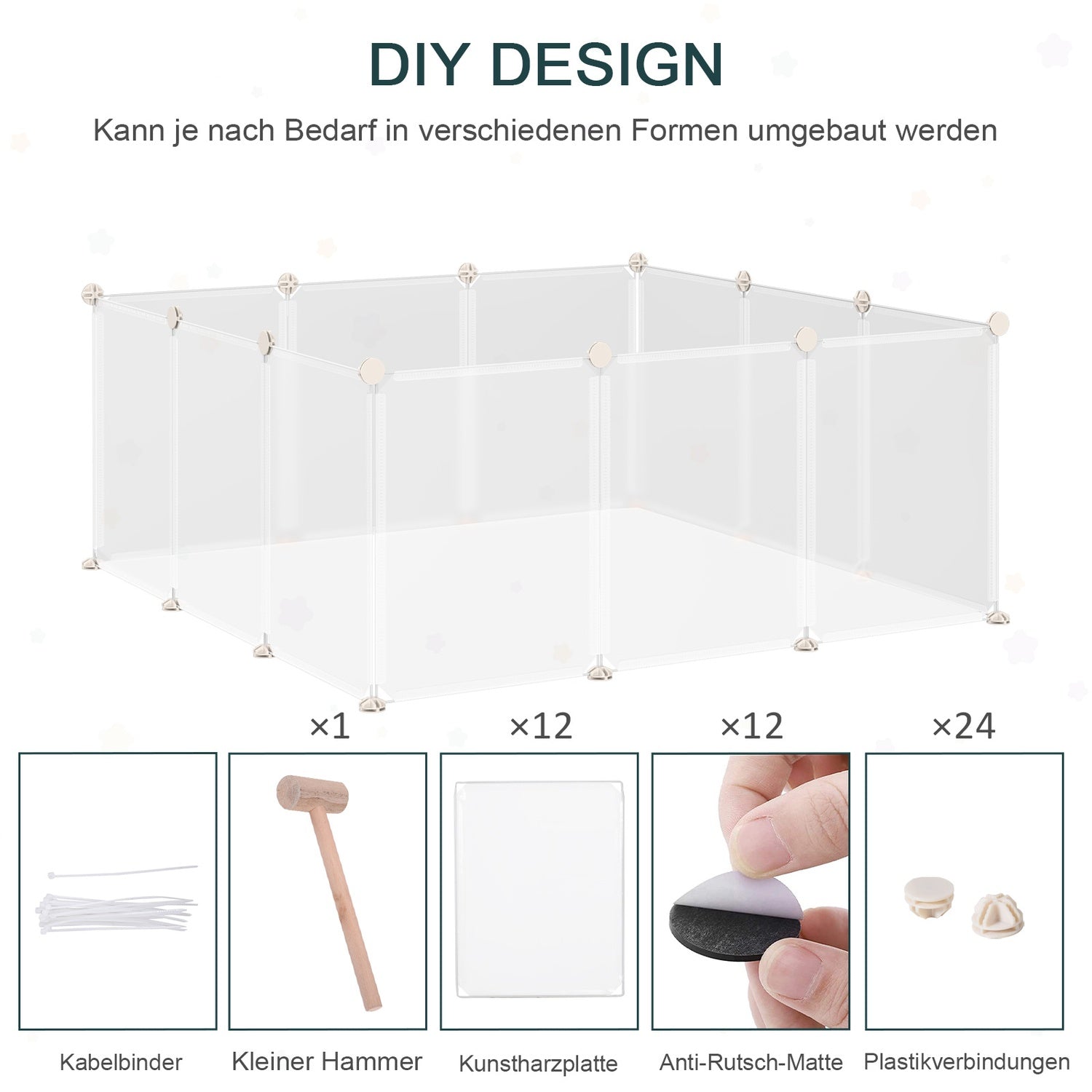 Litet husdjursnät, 12 paneler, 105x105x45 cm