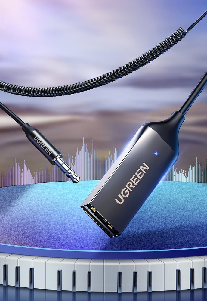 Ljudmottagare Bluetooth 5.3 ljudadapter USB AUX jack kabel svart