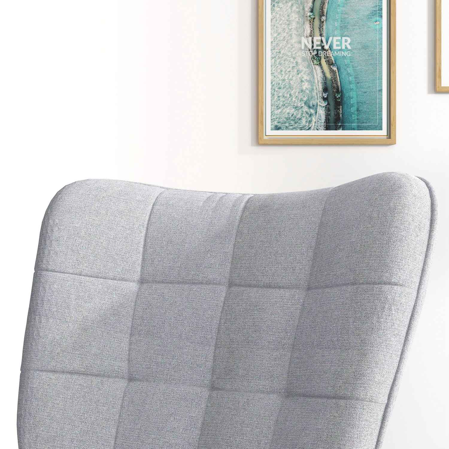 Ljusgrå gungstol i linne-look med pall, 130 kg Kapacitet