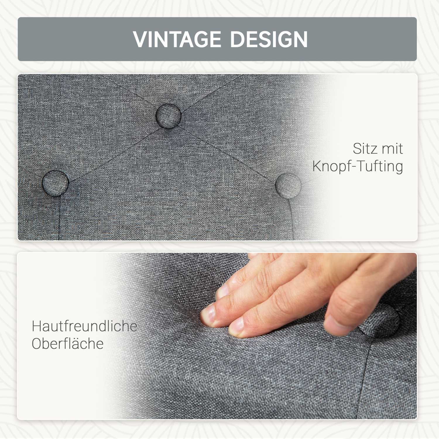 Ljusgrå stoppad förvaringsbänk – 100 x 40 x 44 cm