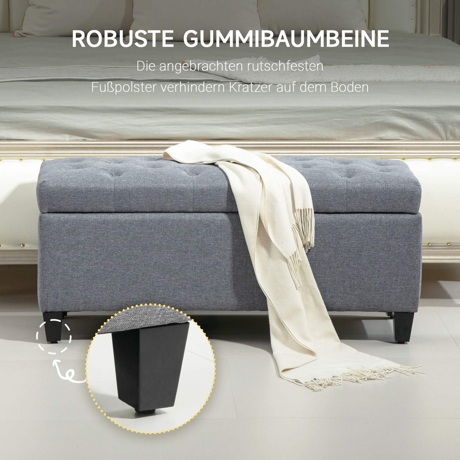 Ljusgrå stoppad förvaringsbänk – 100 x 40 x 44 cm