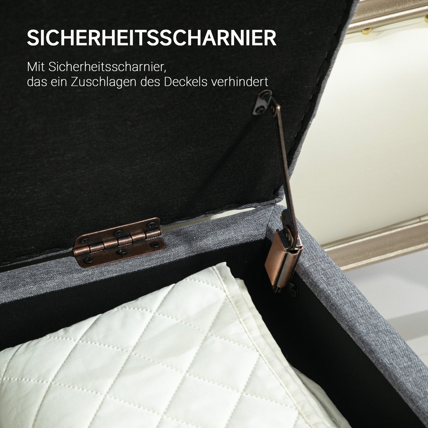 Ljusgrå stoppad förvaringsbänk – 100 x 40 x 44 cm