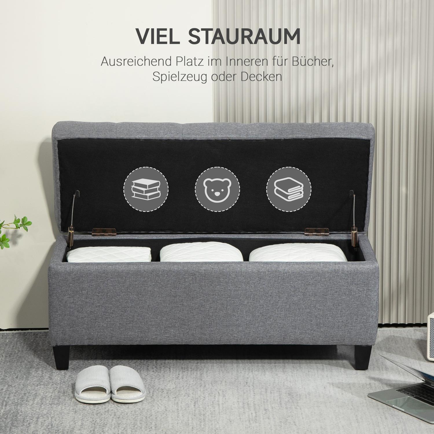 Ljusgrå stoppad förvaringsbänk – 100 x 40 x 44 cm